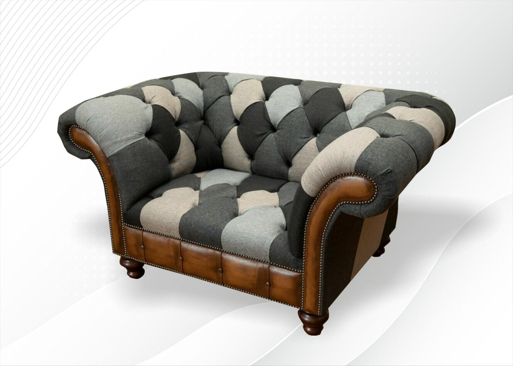 Xlmoebel Chesterfield-Sessel Luxus-Sessel in Grau mit Chesterfield-Design aus Textil und Leder (Sessel), Hergestellt in Europa