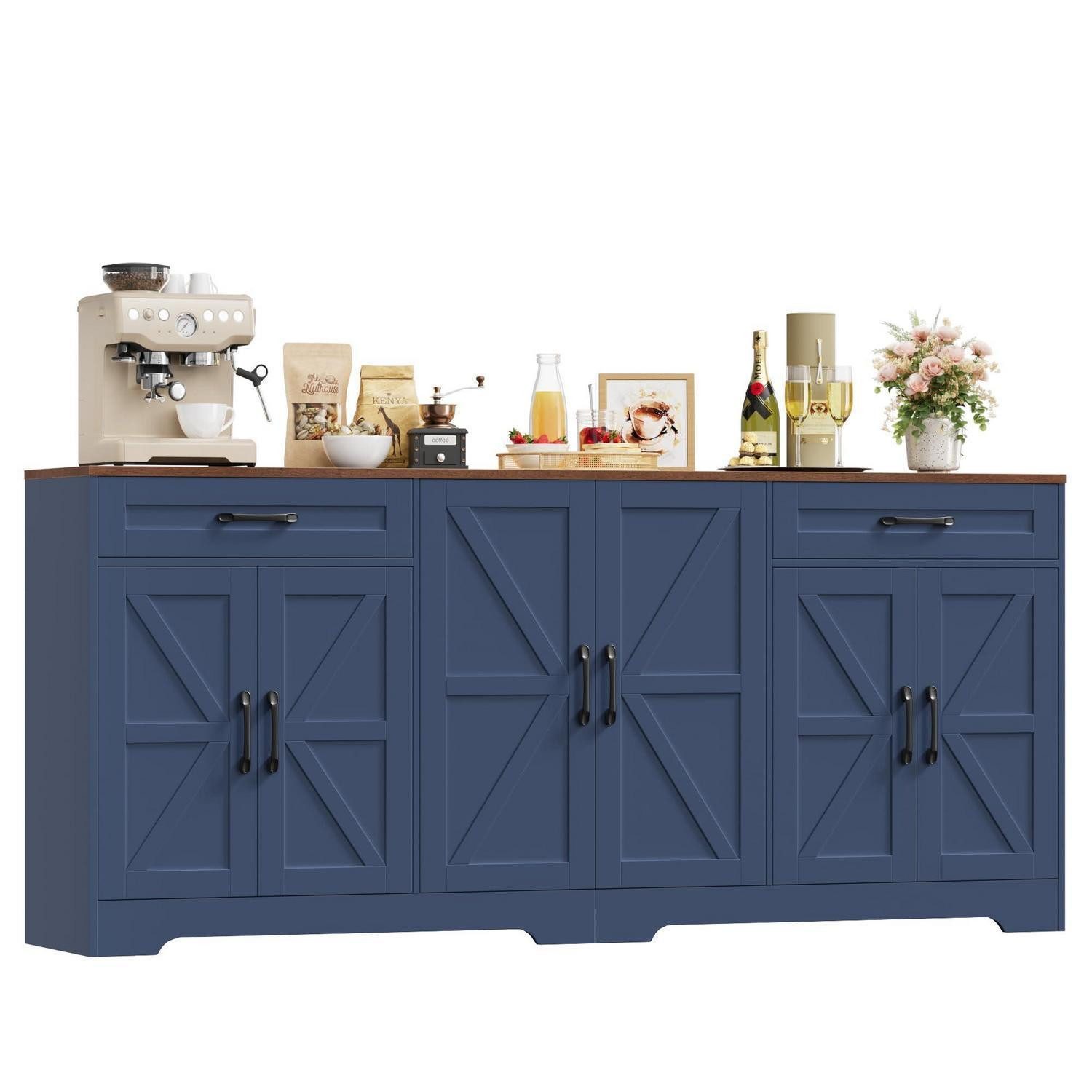 LuxusKollektion Anrichte Sideboard 180cm 6 Türen 2 Schubladen Verstellregal Blau