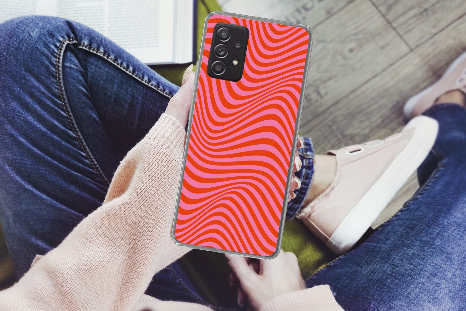 MuchoWow Handyhülle für Samsung Galaxy A33 5G Wellenförmiges Muster - Rot - Rosa - Linien, Smartphone-Bumper, Print, Handy Schutzhülle Dünn
