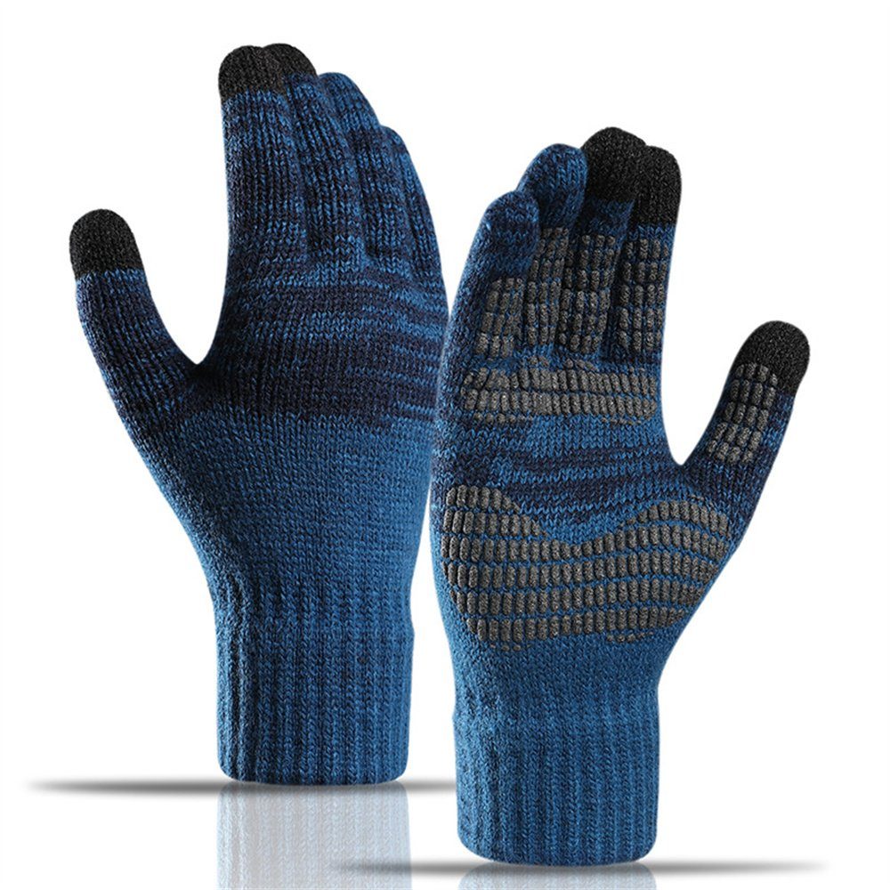 ManKle Strickhandschuhe Herren Winter Touchscreen Set Mütze und Handschuhe Schal Blau Warm Beanie