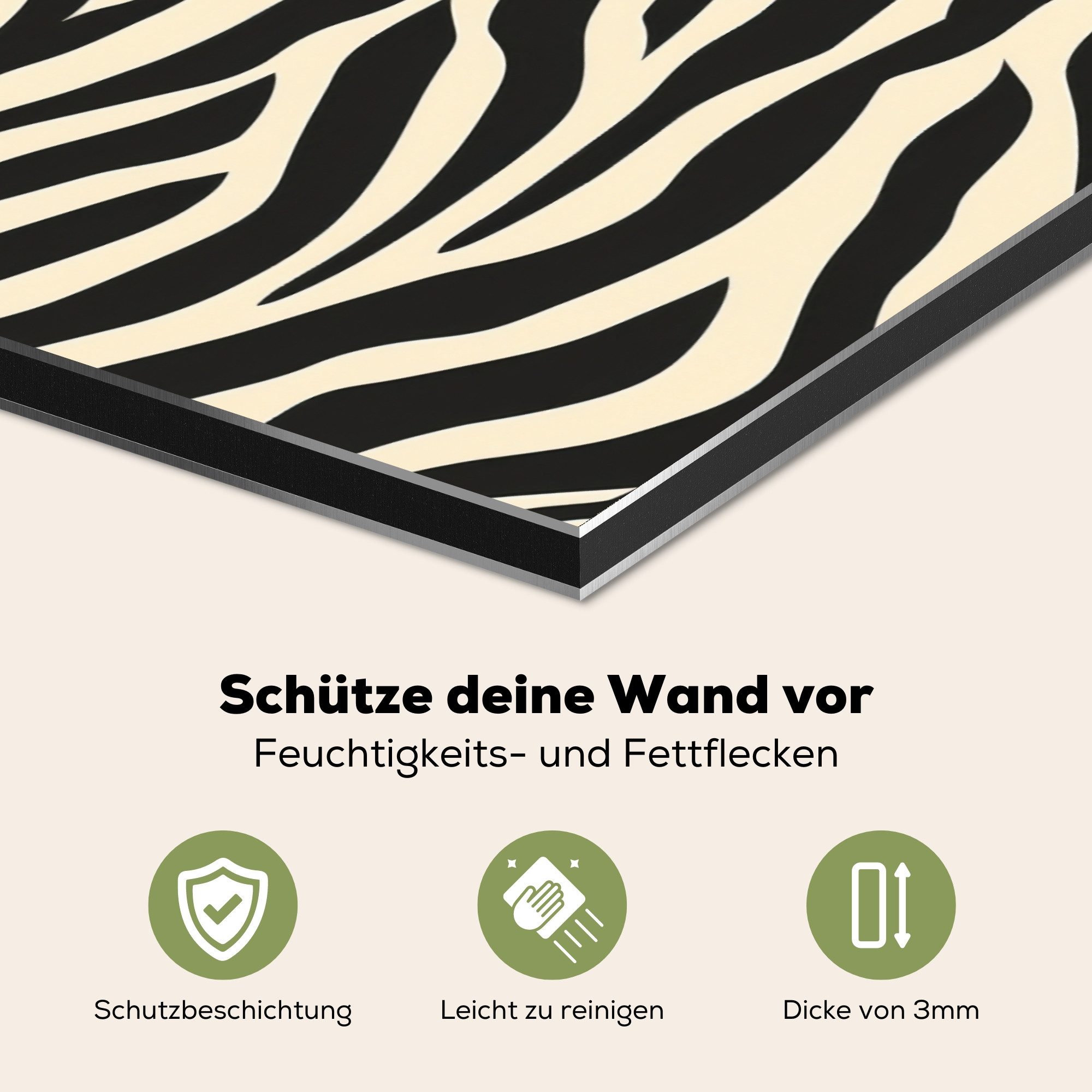 KitchenYeah Küchenrückwand Zebra - Druck - Klassisch - Schwarz, (1-tlg), Spritzschutz Küche, Küchendeko, 60x40 cm