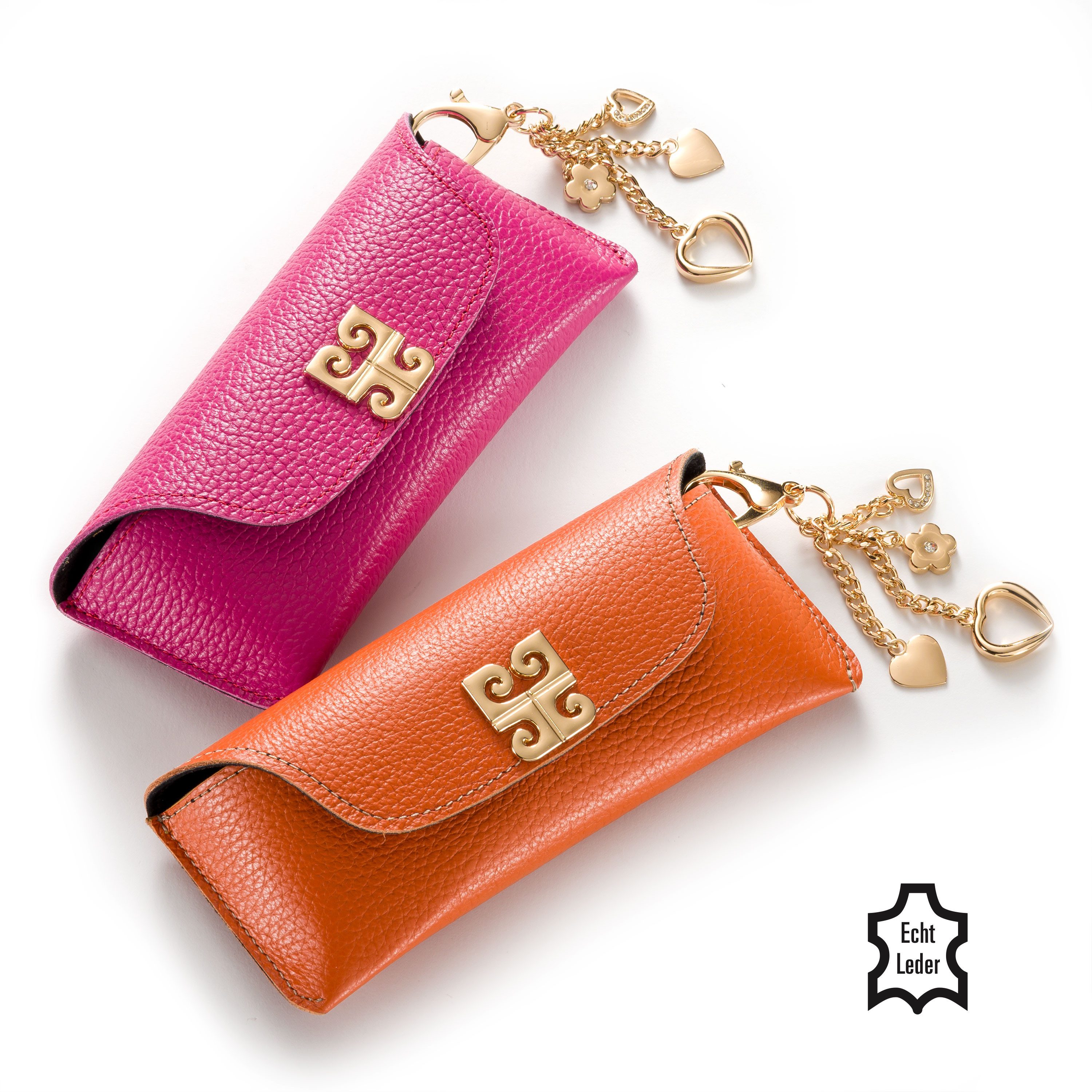 FEFI Brillenetui Echt-Leder mit Anhänger, Exclusive Line, Set aus 1 Etui + hochwertigem Mikrofasertuch