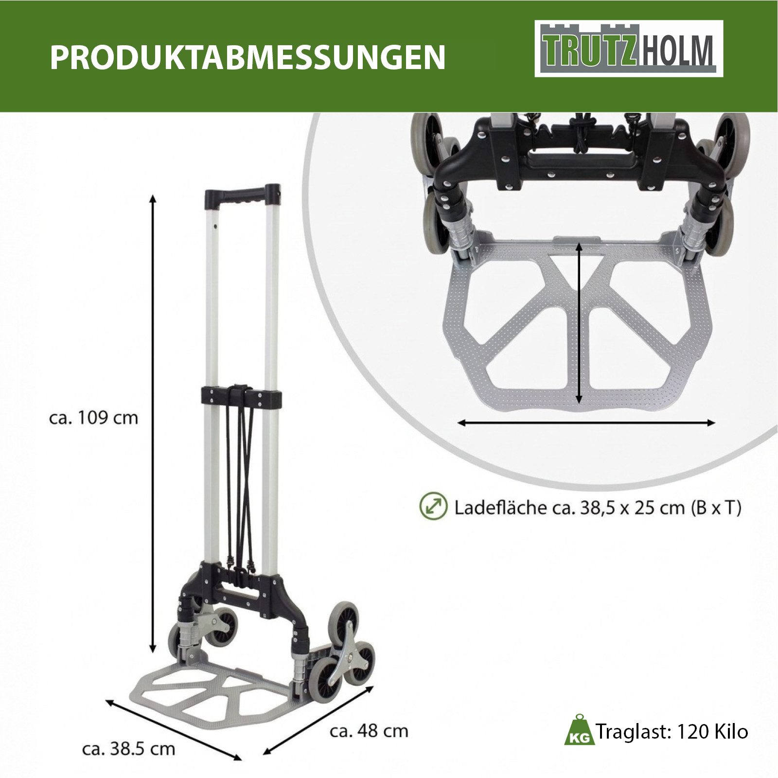 TRUTZHOLM Sackkarre Treppensteiger Sackkarre klappbar 70 kg 109 cm Aluminium