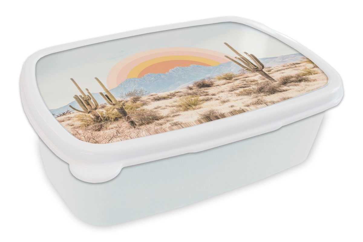 MuchoWow Lunchbox und Kunststoff, und Mädchen - Natur Brotbox - Erwachsene, für Pflanzen Kakteen Brotdose, Sonne, Jungs weiß für (2-tlg), - Kinder
