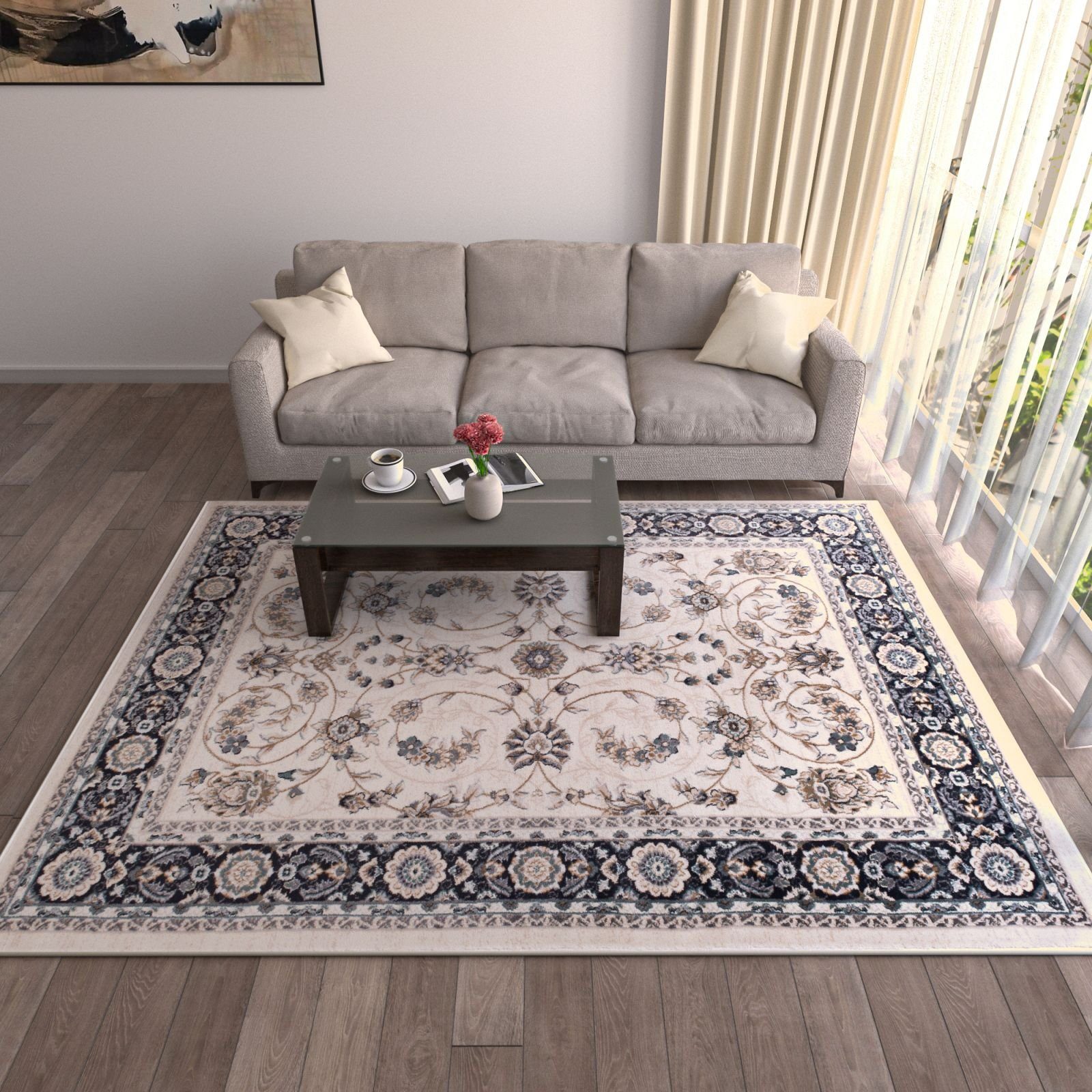 Mazovia Orientteppich Klassisch Bordüre Beige Creme Flur, Diele, Küche, Büro, Fußbodenheizung – Bild 4 von 5