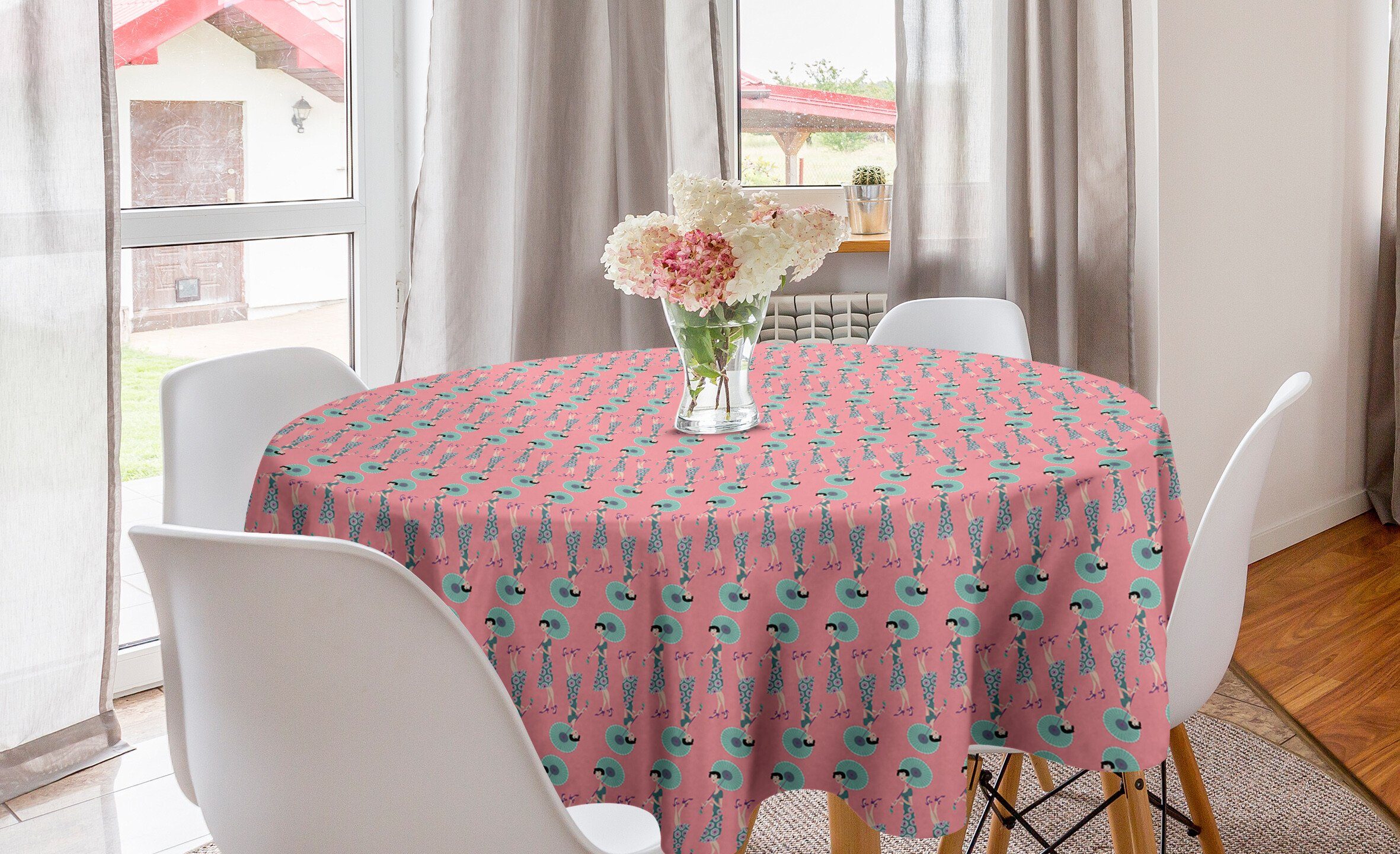 Abakuhaus Tischdecke Kreis Tischdecke Abdeckung für Esszimmer Küche Dekoration, Modern Mädchen Hält Regenschirm Hipster