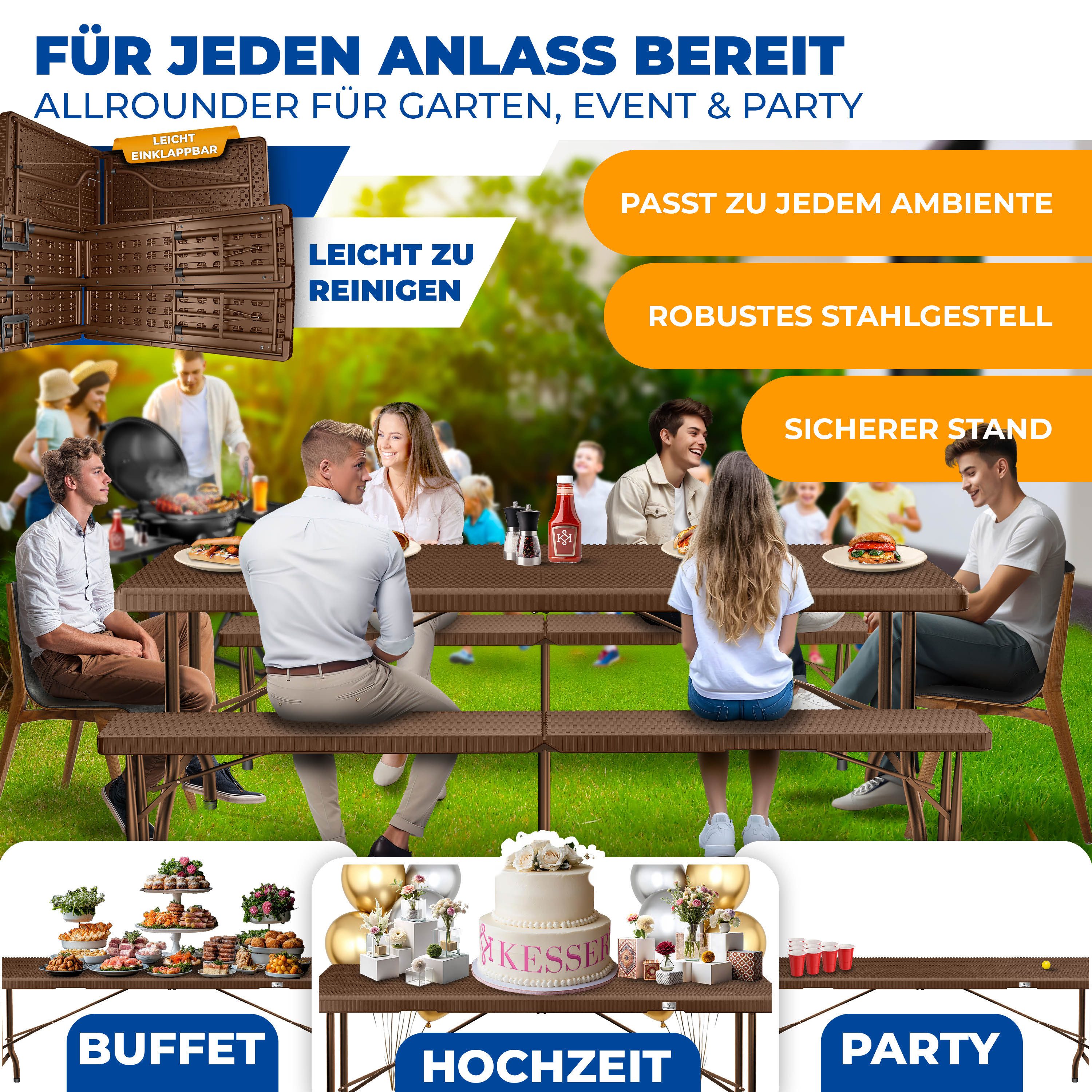 KESSER Bierzeltgarnitur, klappbar Festzeltgarnitur 3-teiliges Set mit Biertisch & 2x Bierbank