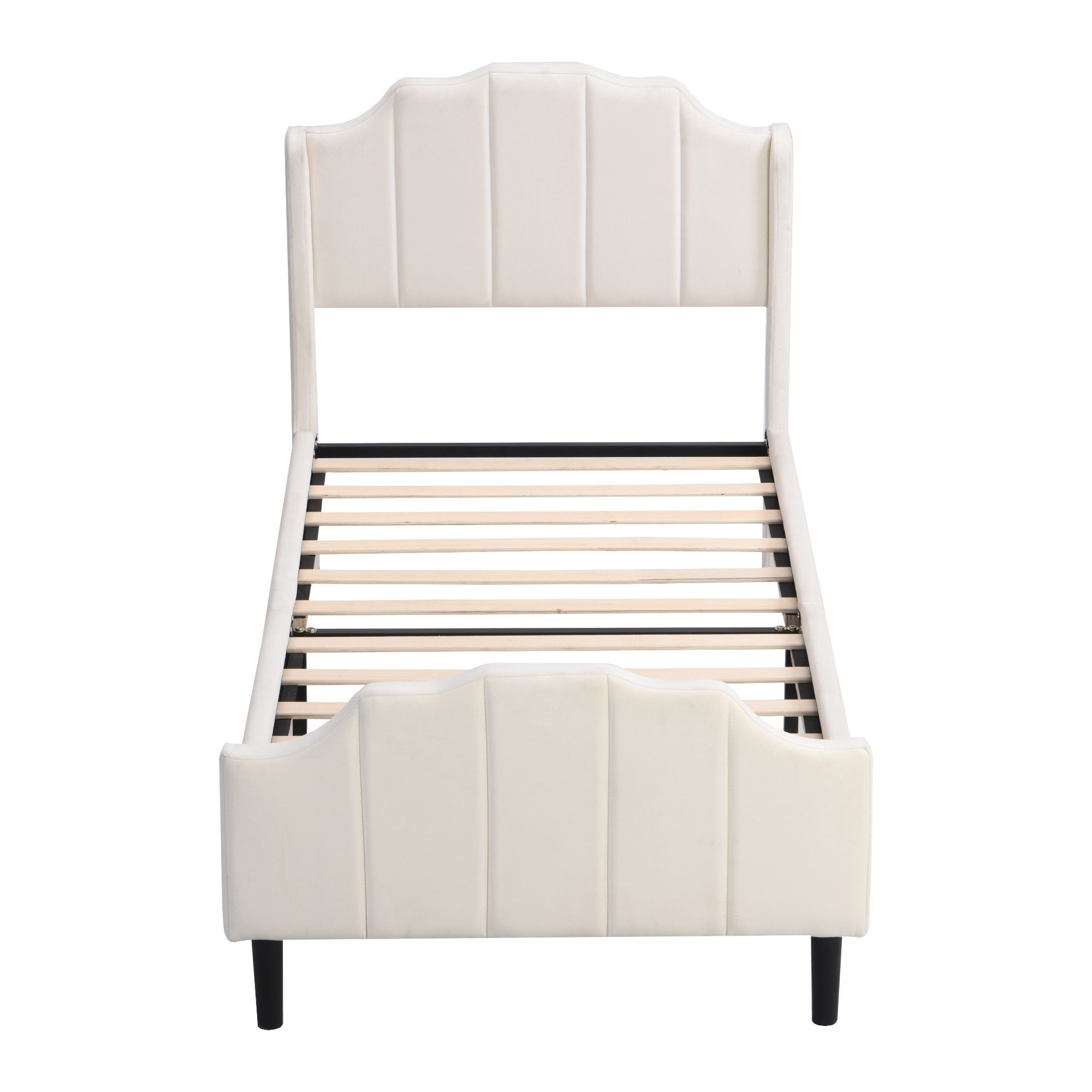 Polsterbett (Einzelbett 90 x 200 cm mit Kopfteil und Lattenrost), Jugendbett mit Gepolstertes Kopfteil, Bezug aus Samt