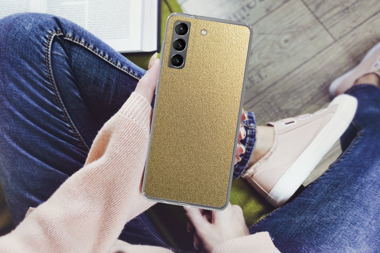 MuchoWow Handyhülle für Samsung Galaxy S21 Plus Metall - Gold - Design - Struktur - Chic, Phone Case, Silikon, Schutzhülle Dünn