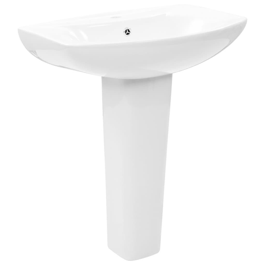 vidaXL Waschbecken Standwaschbecken Freistehendes Waschbecken mit Säule Keramik Weiß 650x