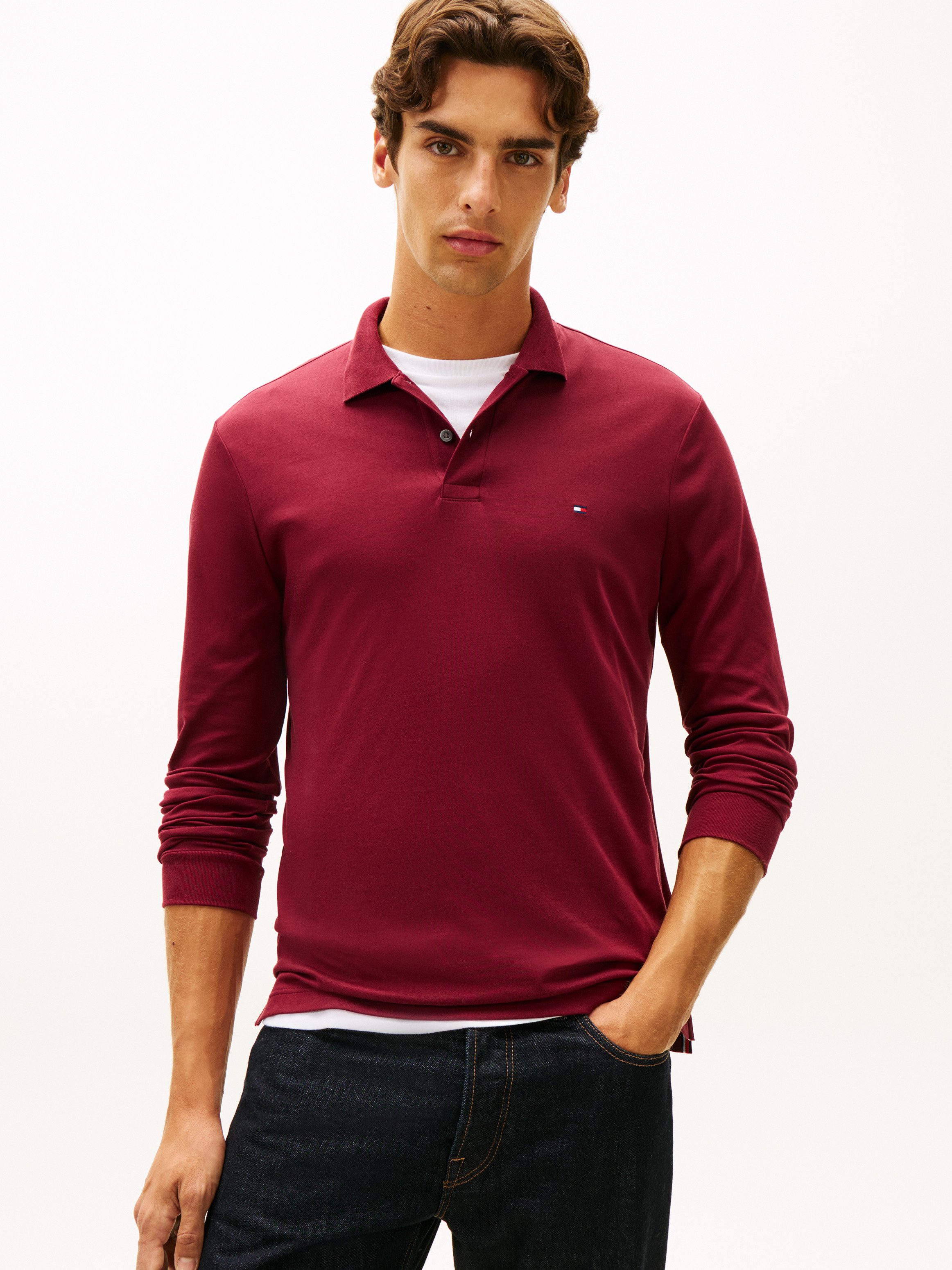 Tommy Hilfiger Langarm-Poloshirt L/S LIQUID COTTON REG POLO mit Jersey und Markenlabel unifarben, casual, regular fit, Baumwolle, Polokragen