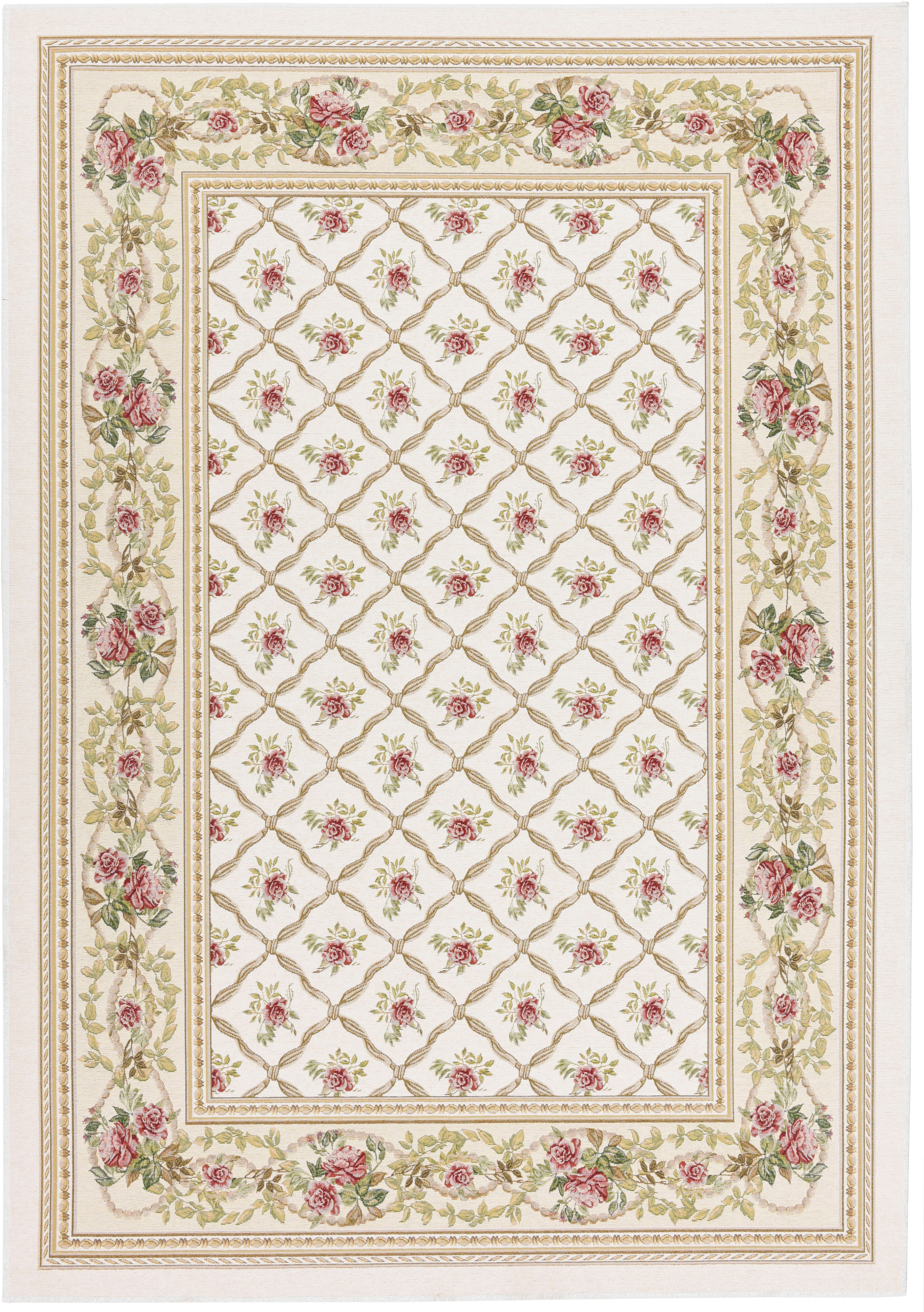 THEKO Teppich Flomi Rose Garden, rechteckig, Höhe: 4 mm, Flachgewebe, romatisch verspielt, mit Bordüre