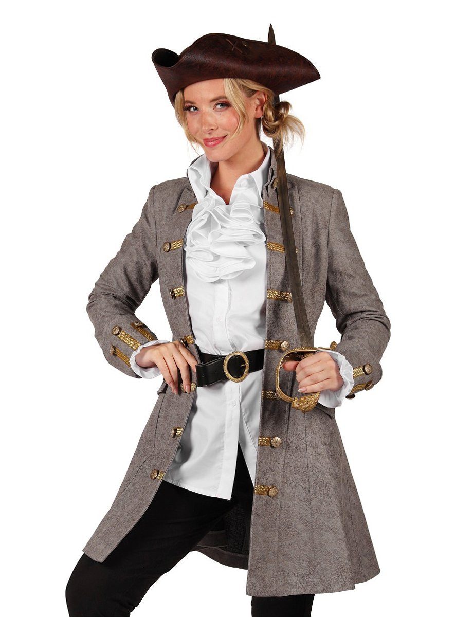 thetru Piraten-Kostüm Grauer Piratenmantel für Frauen, Kapitänsjacke für Piratinnen und barocke Damen