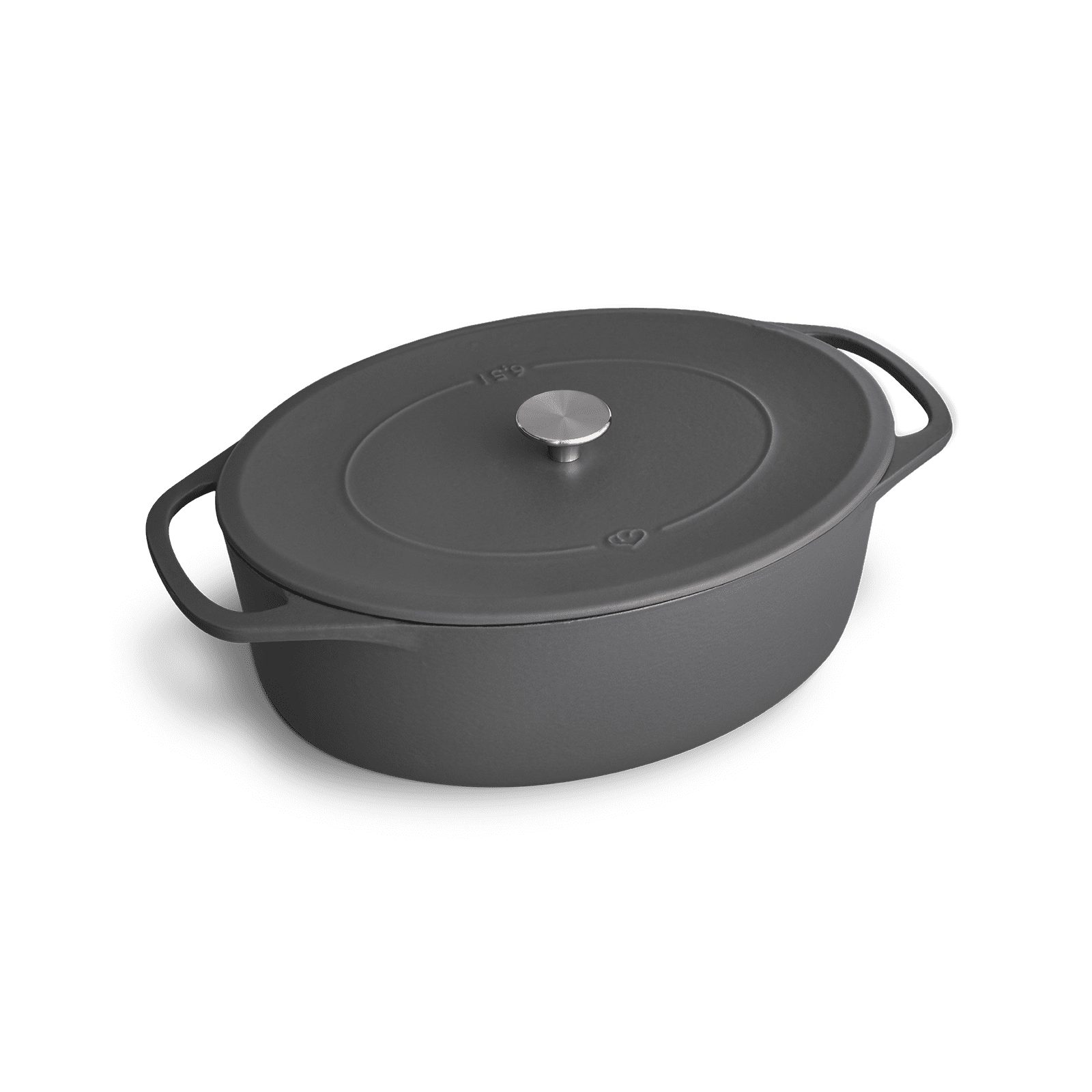 Springlane Bräter Cocotte Grau mit Deckel, Gusseisen, 6,5 L, Ø 33cm, Oval, Gusseisen emailliert, Ideale Feuchtigkeitsverteilung durch Tropfenstruktur
