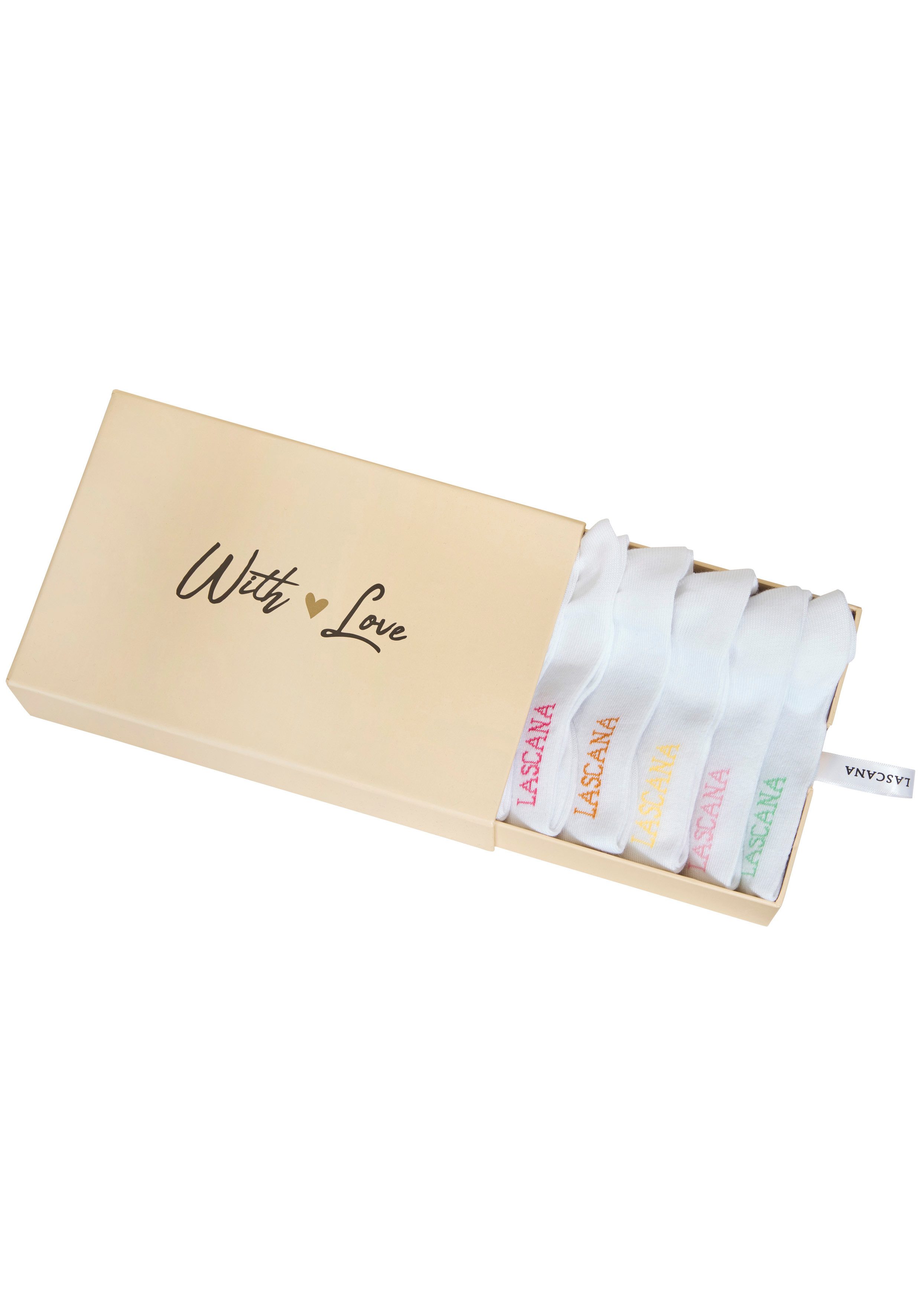 LASCANA Sneakersocken für Damen mit eingestricktem Markenlogo (Box, 7-Paar, Box) in ansprechender Geschenkbox