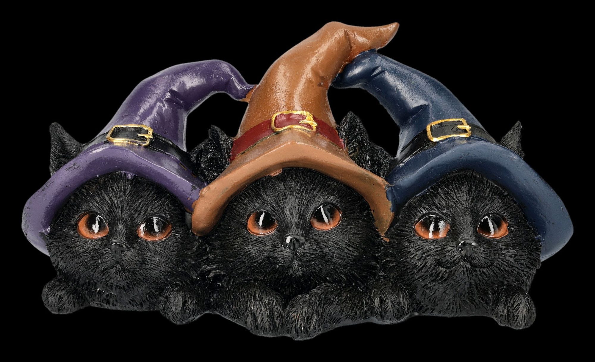 Figuren Shop GmbH Tierfigur Hexenkatzen Figur – Schwarze Katzen Statue mit Hexenhüten 20 cm