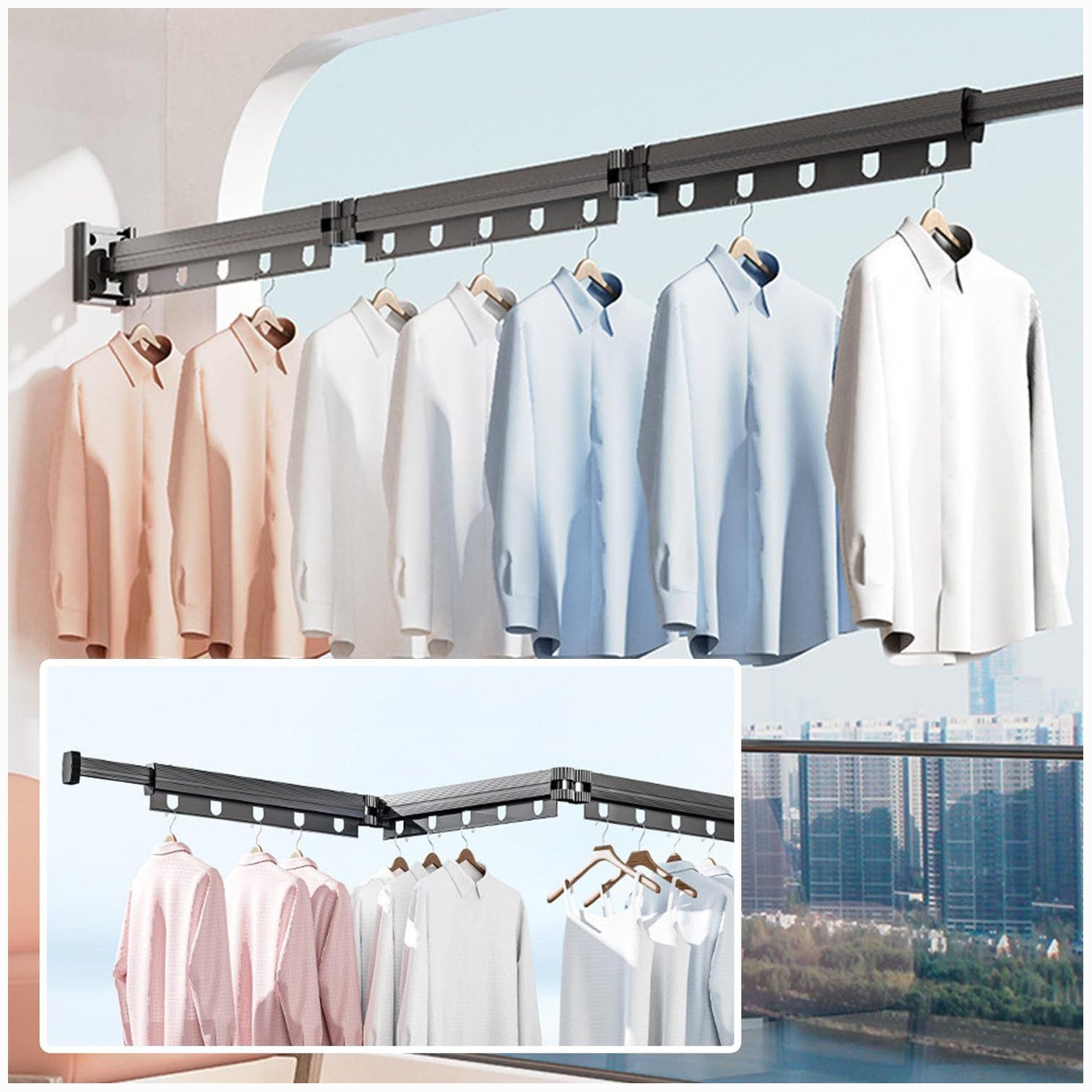 Wäscheständer Einziehbarer Wand-Wäscheständer – 126 cm Aluminium Grau