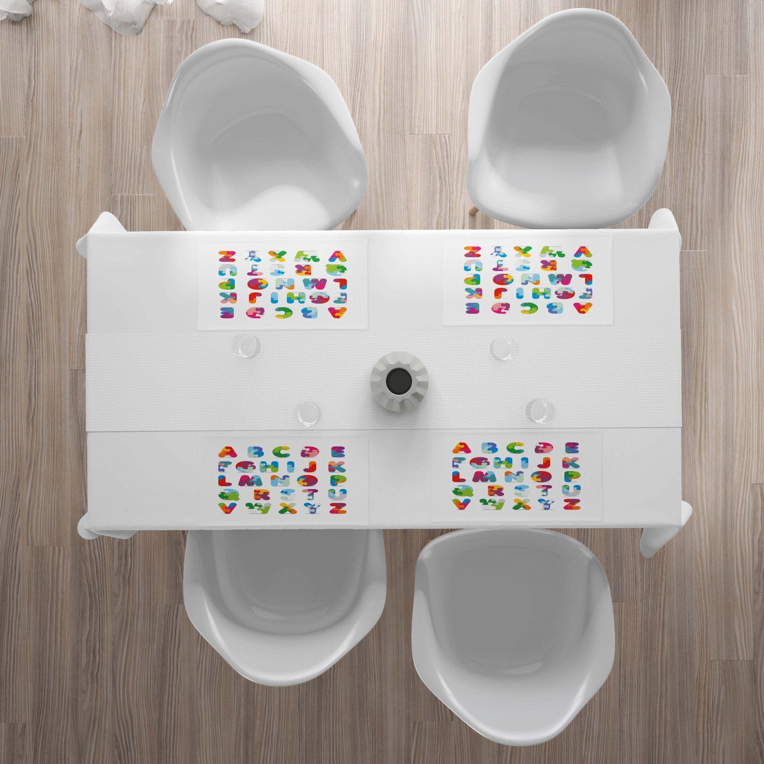 Stoff Digitaldruck, Abakuhaus, 4 Waschbare 4x), (4-teilig, Alphabet Platzset, Teilig-St., Küche Letters aus Puzzle Fun ABC Tischdekorations Set Esszimmer