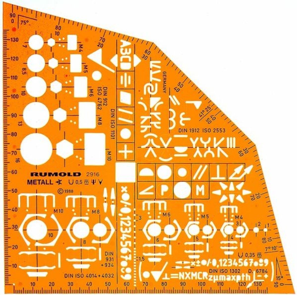 Rumold Zeichenschablone Schablone Metallwinkel Kunststoff orange/transparent