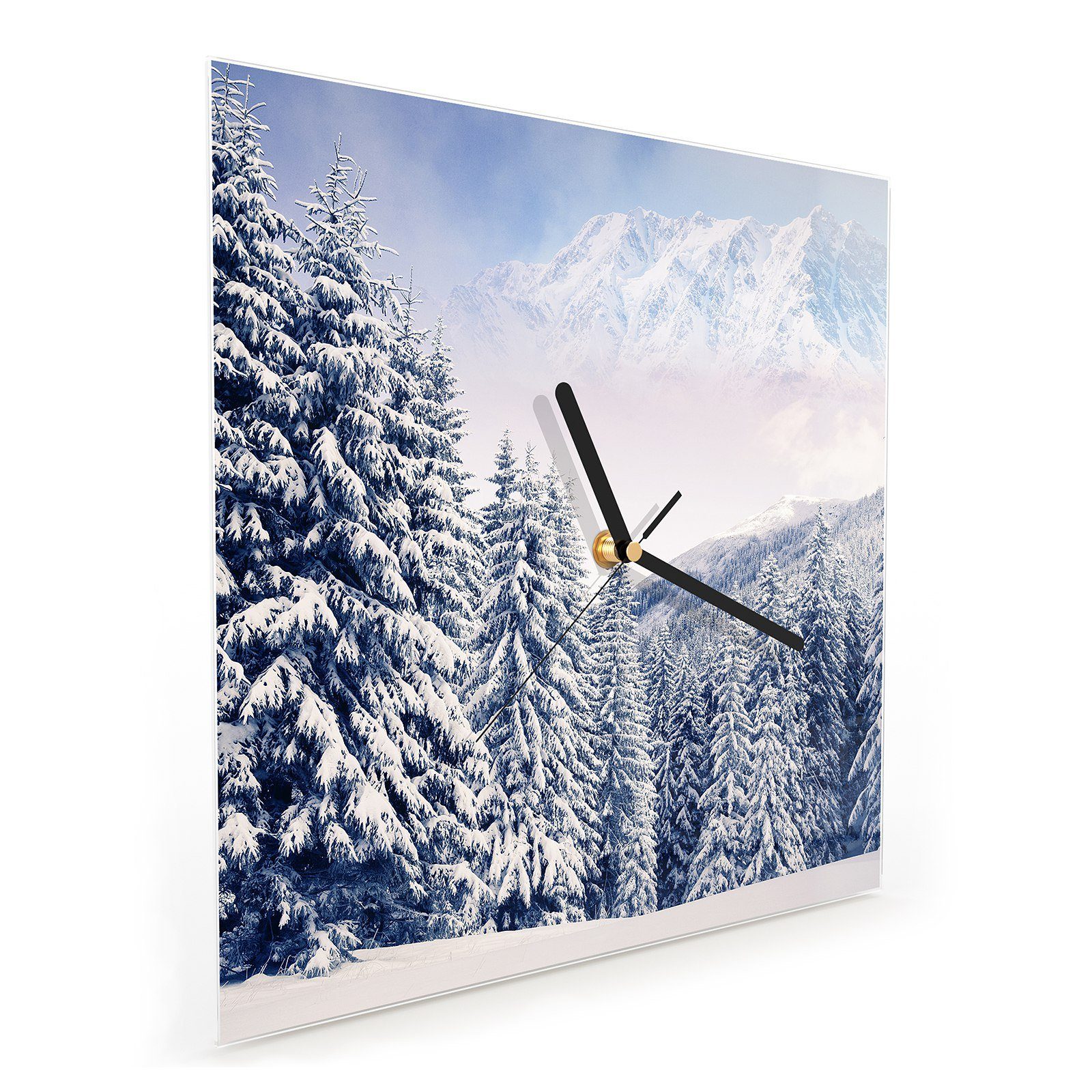 mit Schneelandschaft Wandkunst Wanduhr Wanduhr Motiv 30 cm x Primedeco Glasuhr 30 Traumhafte Größe
