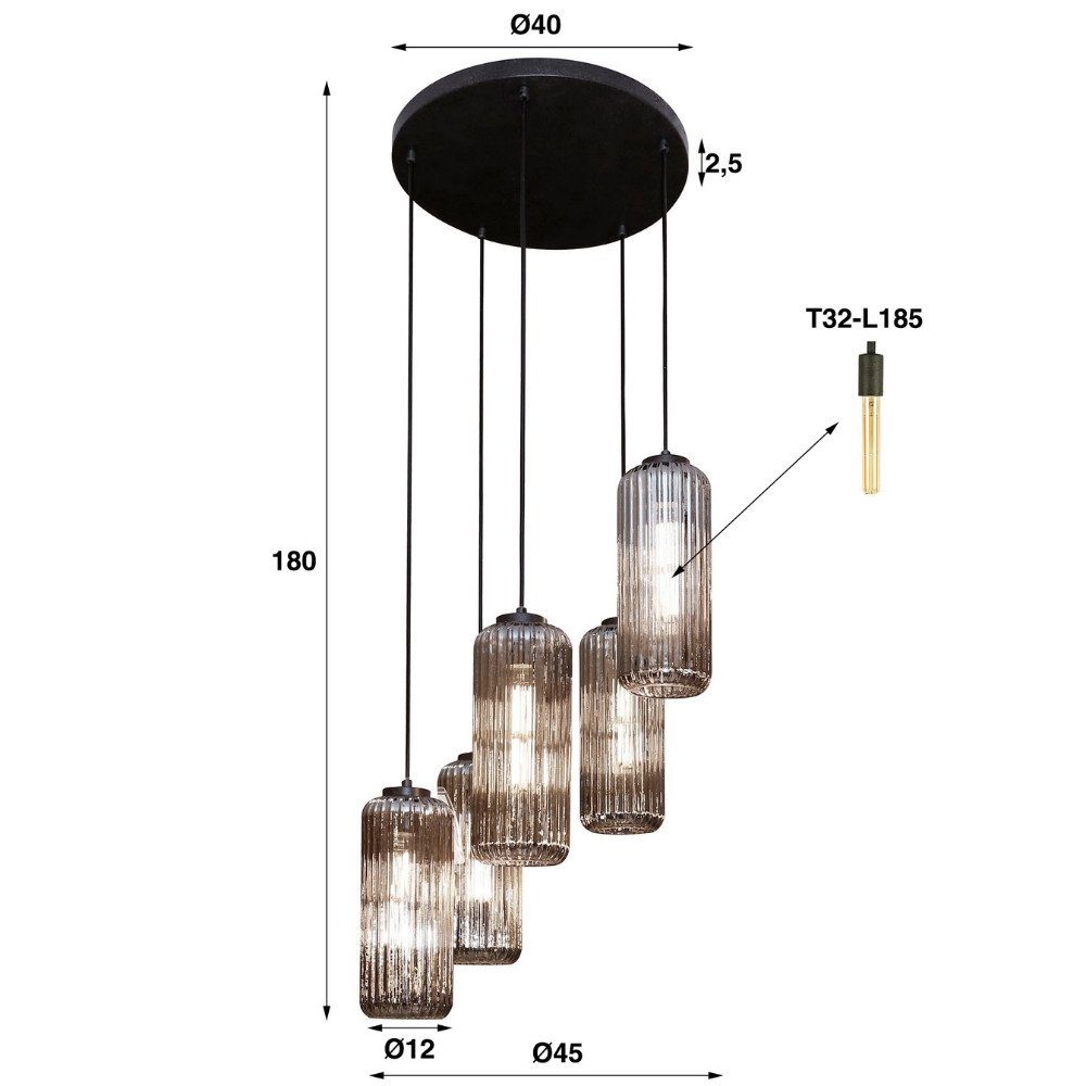 Pendelleuchte Pendelleuchte famlights Dolf Hängeleuchte, Angabe, keine Leuchtmittel und E27 5-flammig, in Pendellampe, Altsilber warmweiss, Nein, Transparent enthalten: Hängeleuchte,