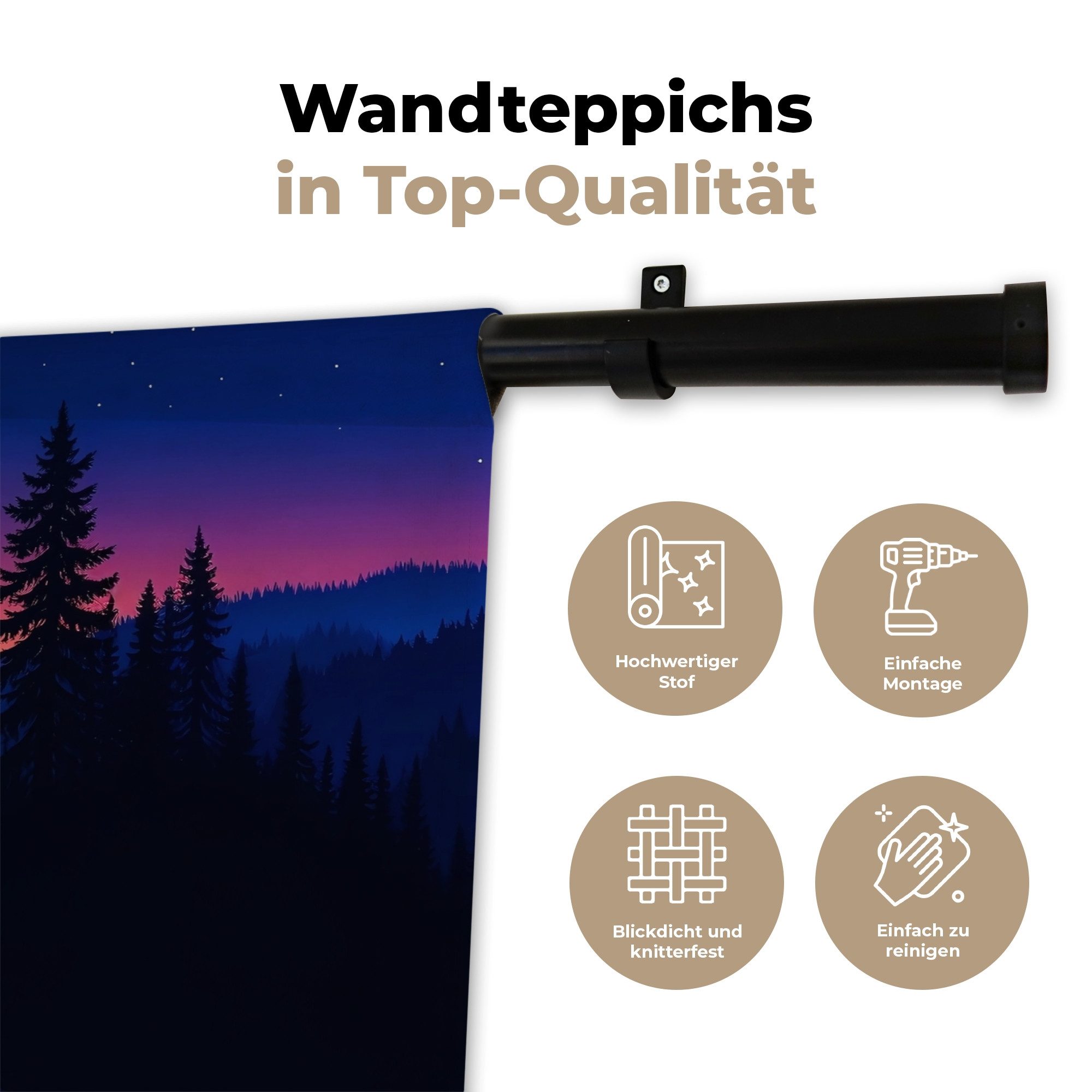 MuchoWow Wandteppich Auto - Dunkle Kiefern - Sonnenuntergang, Rechteckig, Höhe: 3 mm, Wandteppich für Wohnzimmer, Schlafzimmer, 60x40 cm