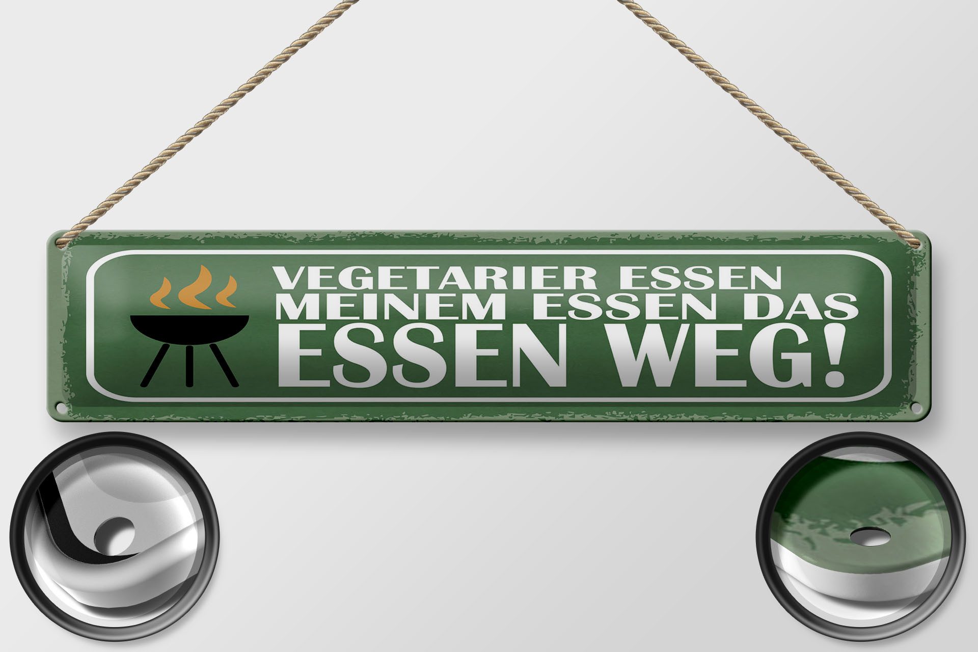 Femer GmbH Metallschild Spruch 46x10 cm Vegetarier essen meinem Essen das Essen weg, (1 St), gewölbte Oberfläche, abgerundete Ecken, umgeschlagene Kanten