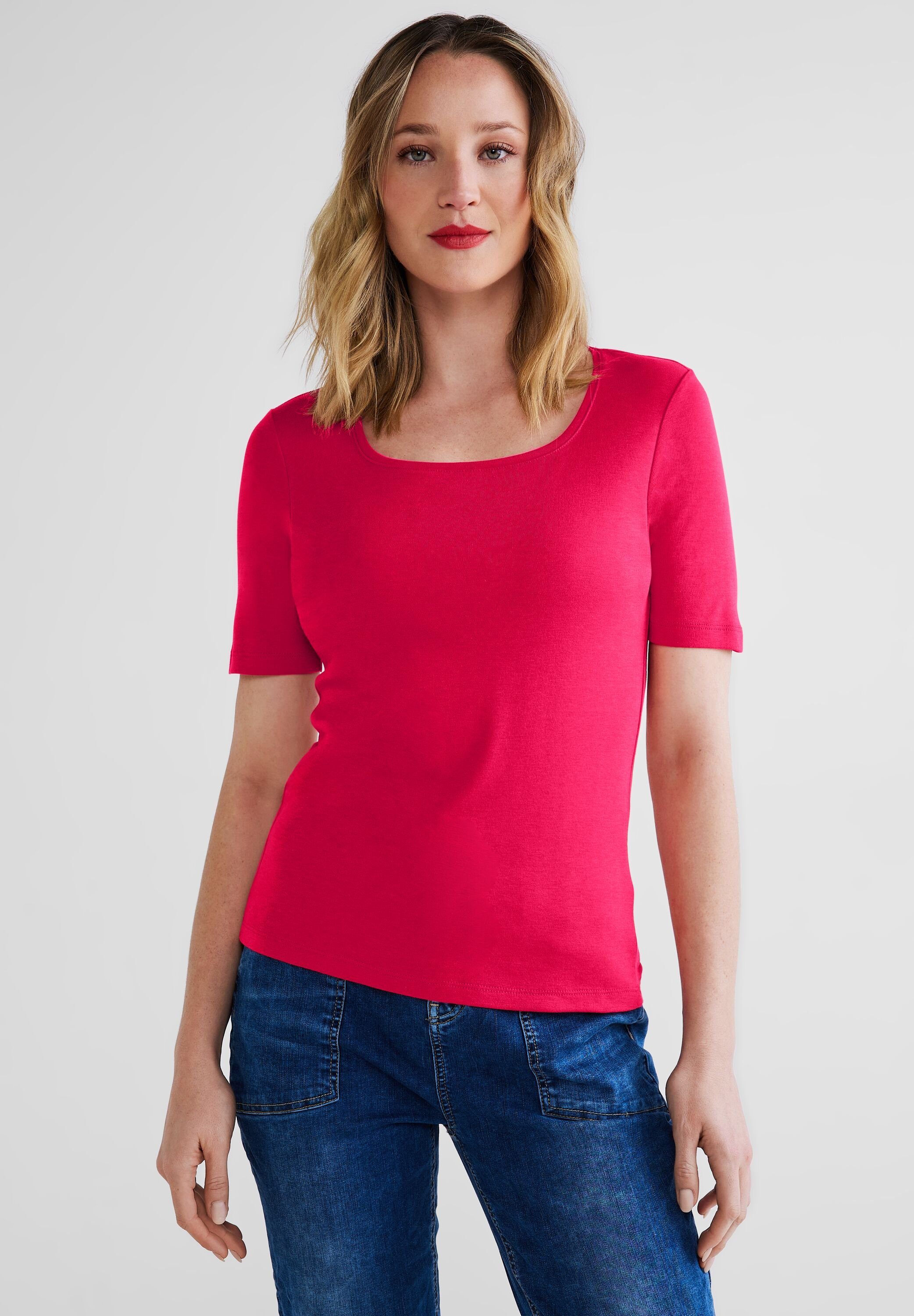 STREET ONE Rundhalsshirt in Unifarbe fiesta red