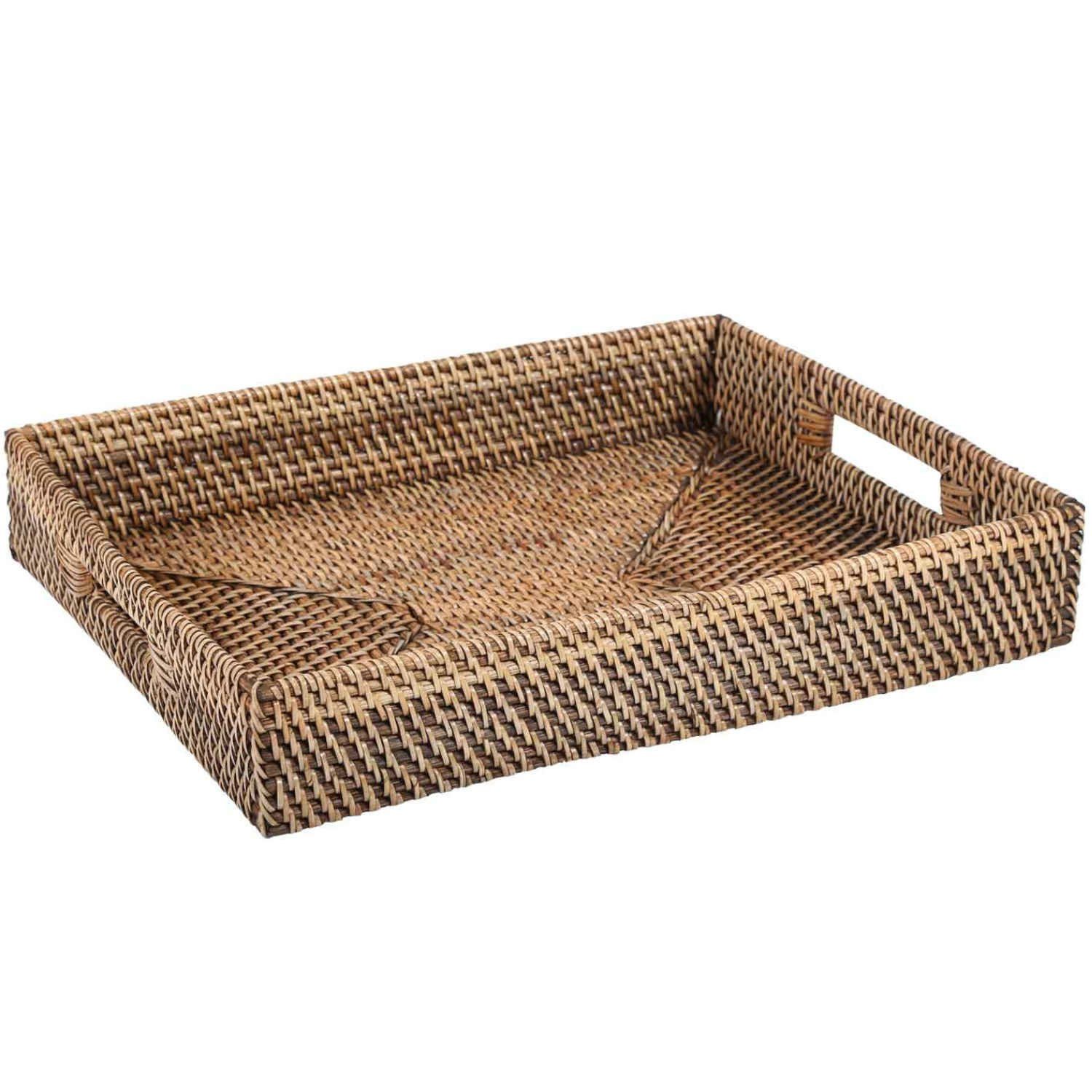 Casa Moro Dekotablett Rattan Serviertablett Lisa Braun rechteckig mit Griffe (Boho Chic Servierplatte), dekoratives Tablett für Getränke, Frühstück, Tee, Servic – Bild 2 von 2