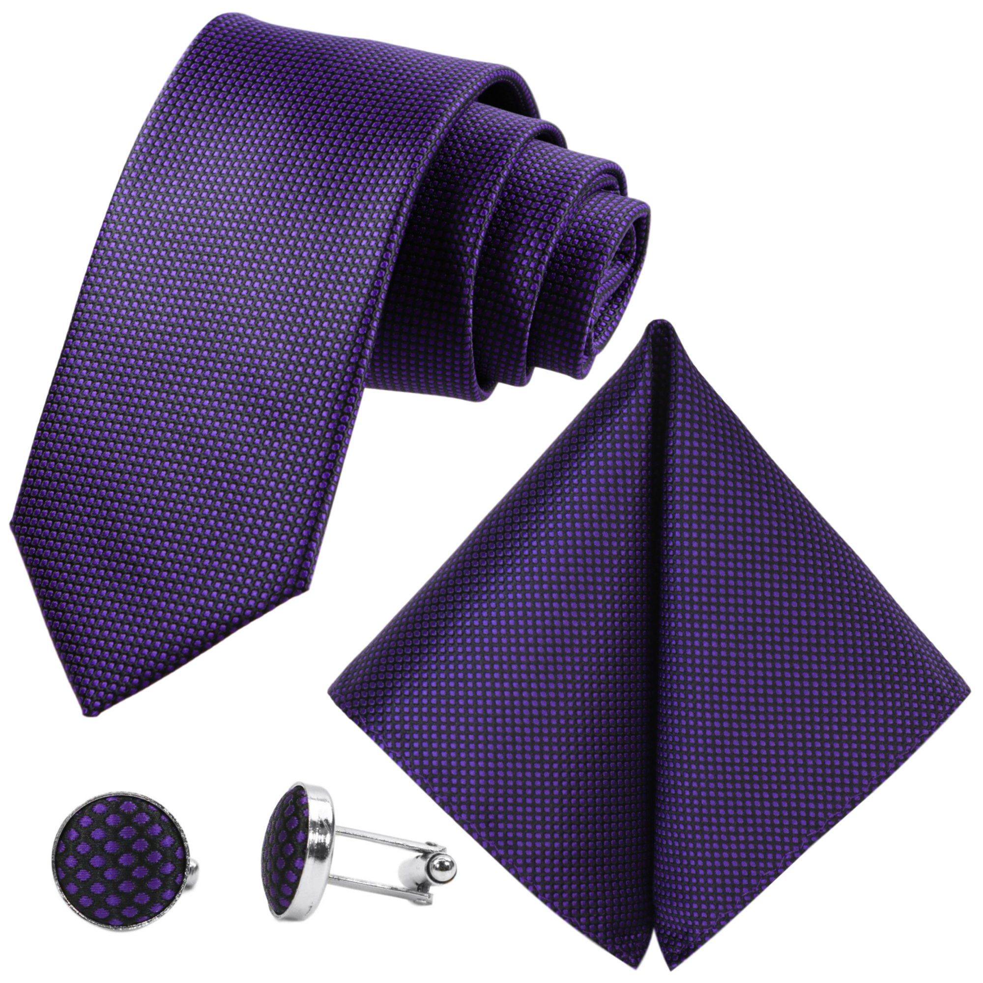 Mauve Blau-Violett Krawattenset, (Set, Schmal, 3-St., Punkte, Aubergine Schwarz Kariert, Purpurviolett Tupfen, Grid Tuch Purple Hochzeitskrawatte mit Dots, Karo Business Struktur, Pflaume Krawatte Herren-Schlips Manschettenknöpfe) Einstecktuch, Gepunktet, Lila GASSANI Bordeaux-Violett Seide-Touch Festlich