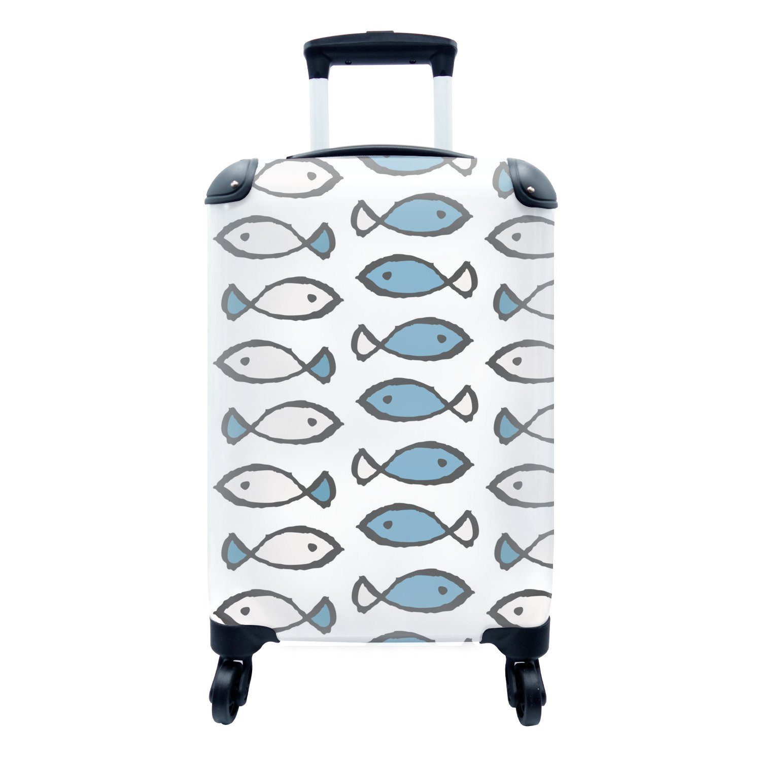 MuchoWow Handgepäckkoffer Fisch - Muster - Blau, 4 Rollen, Reisetasche mit rollen, Handgepäck für Ferien, Trolley, Reisekoffer