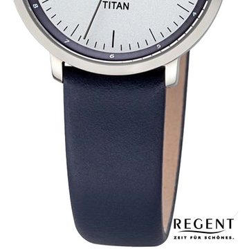 Regent Quarzuhr Regent Damen Titan-Armbanduhr Analog, Damen Armbanduhr rund, klein (ca 30mm) Lederband dunkelblau, Elegant