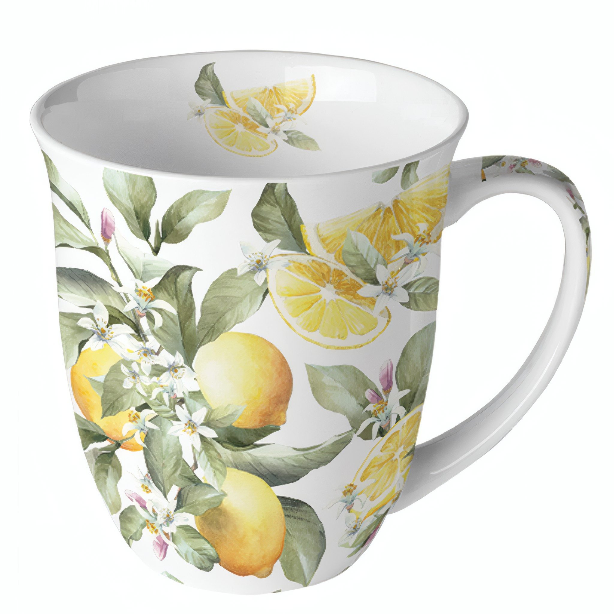 Ambiente® Tasse Tasse mit Zitronenmotiv 0,4 L Fine Bone China spülmaschinengeeignet, Porzellan