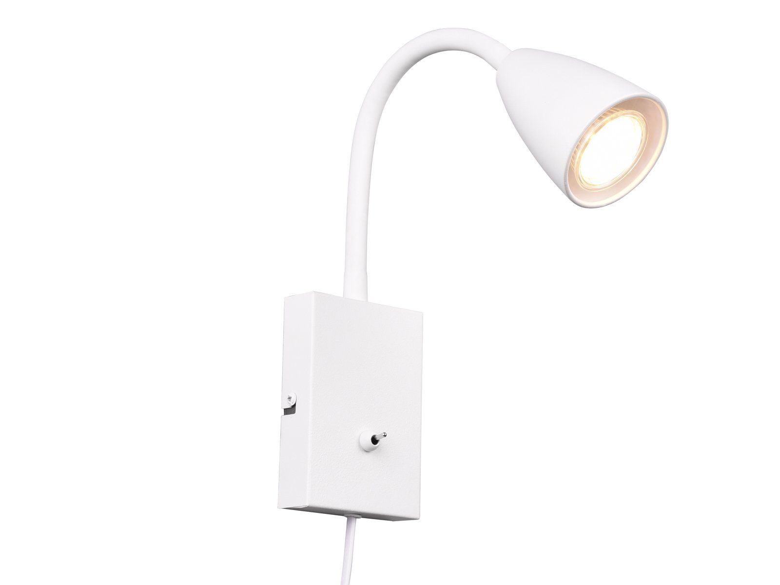 Weiß Höhe meineWunschleuchte Dimmfunktion, Stecker LED Schalter innen wechselbar, 23,5cm Nachttischlampe LED mit Leselampe, Warmweiß, matt Wand Weiß und