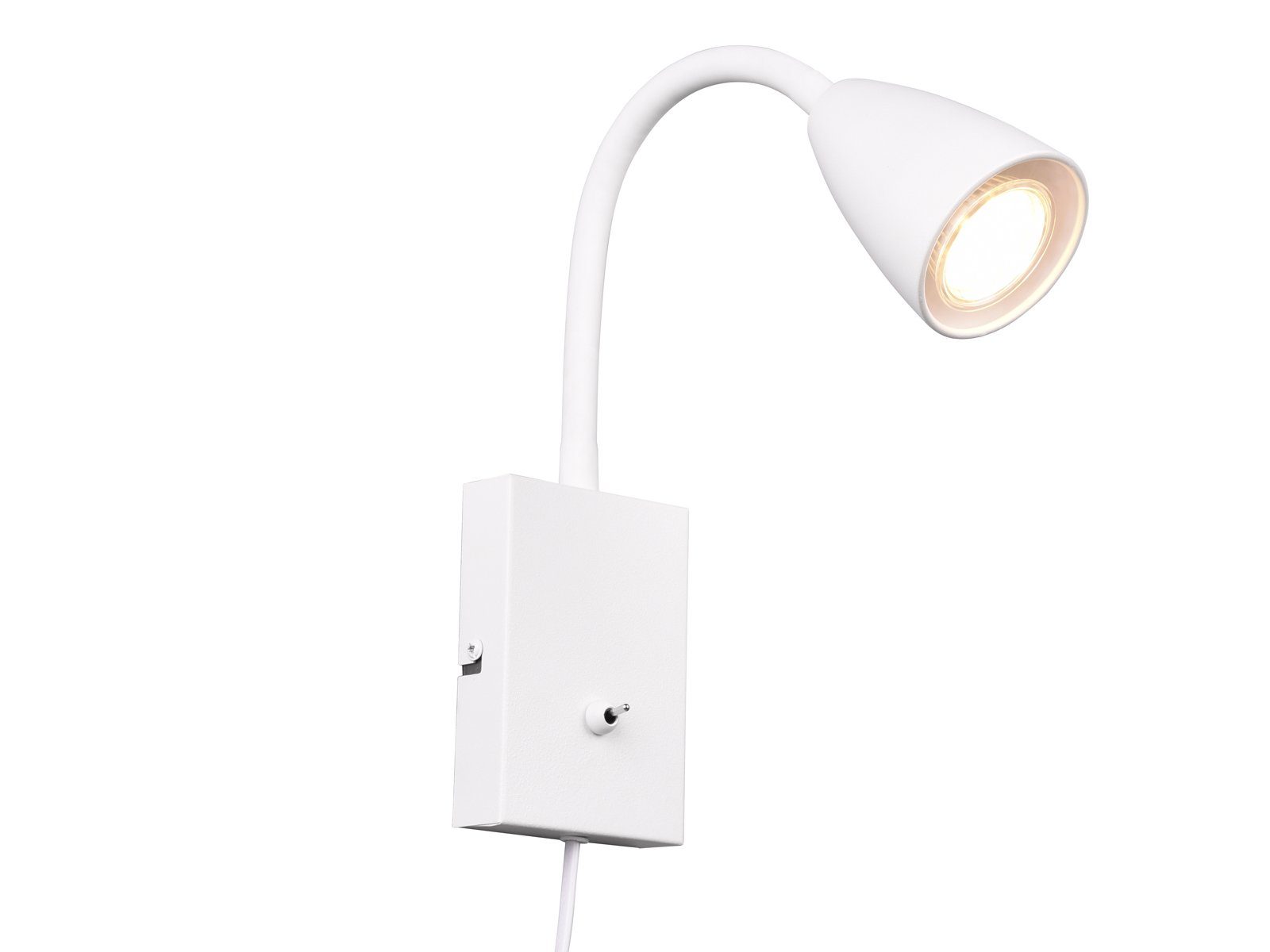 meineWunschleuchte LED Leselampe, Dimmfunktion, LED Warmweiß, Weiß Nachttischlampe mit 23,5cm innen Höhe wechselbar, matt Wand Weiß und Schalter Stecker