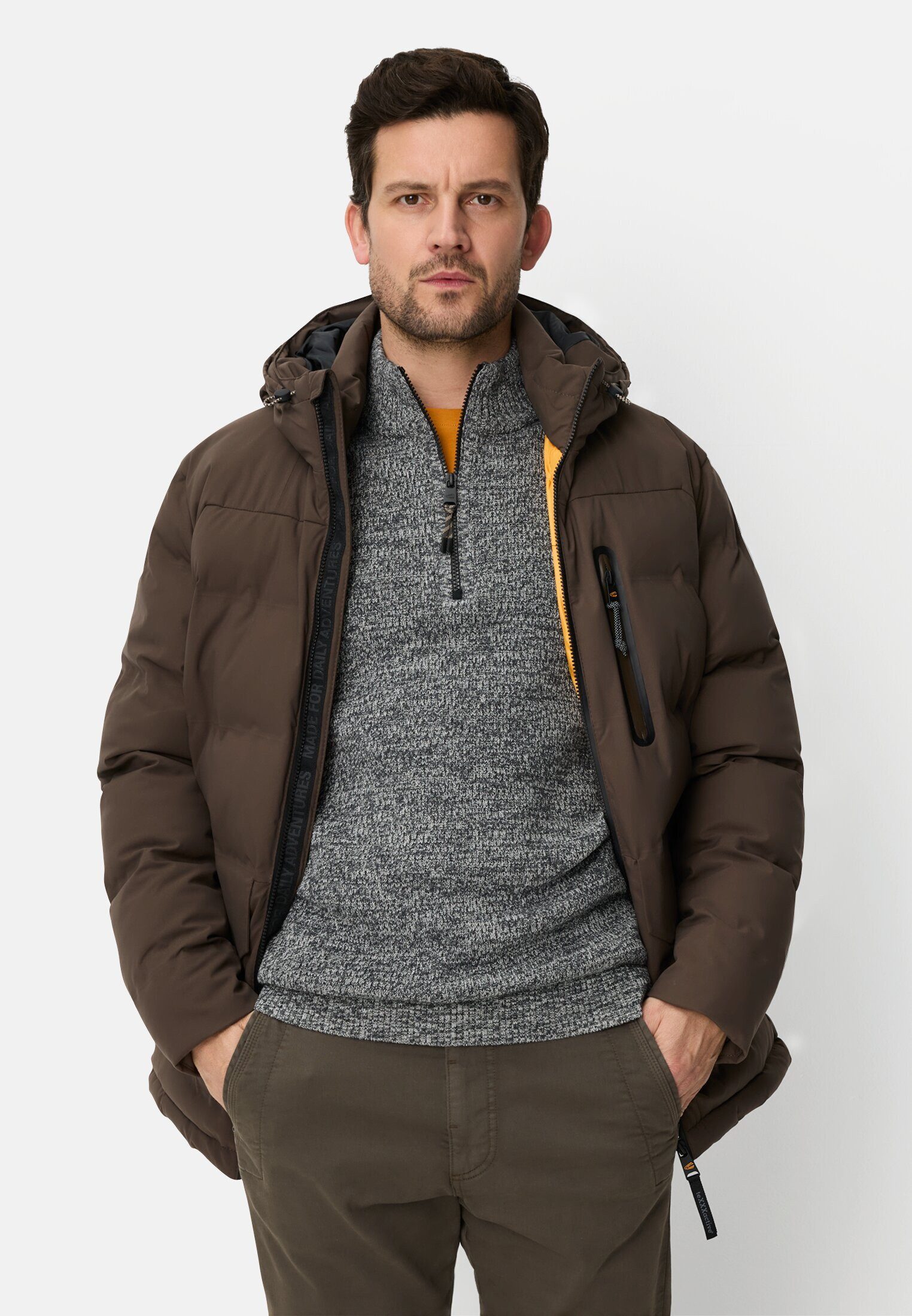 camel active Funktionsjacke mit verstellbarem Saum und Kapuze Langarm Kapuze Markenlabel