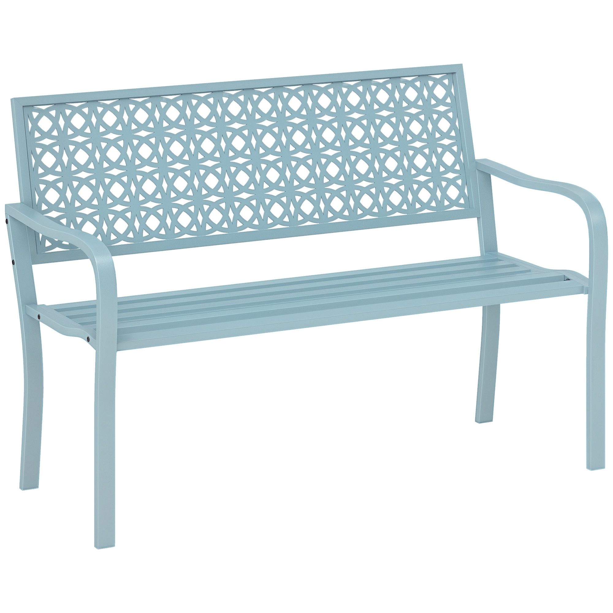 Outsunny Gartenbank 2-Sitzer, wetterfest, mit Rücken- & Armlehnen, 240kg belastbar (Sitzbank, 1-St., Gartenmöbel), für Balkon Terrasse, Garten, 127 x 63 x 85cm, Blau