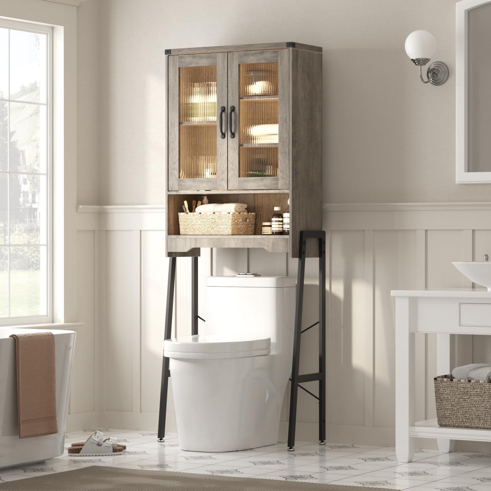 FiveWillowise Badregal Toilettenschrank Badezimmerschrank mit Glastüren günstig online kaufen