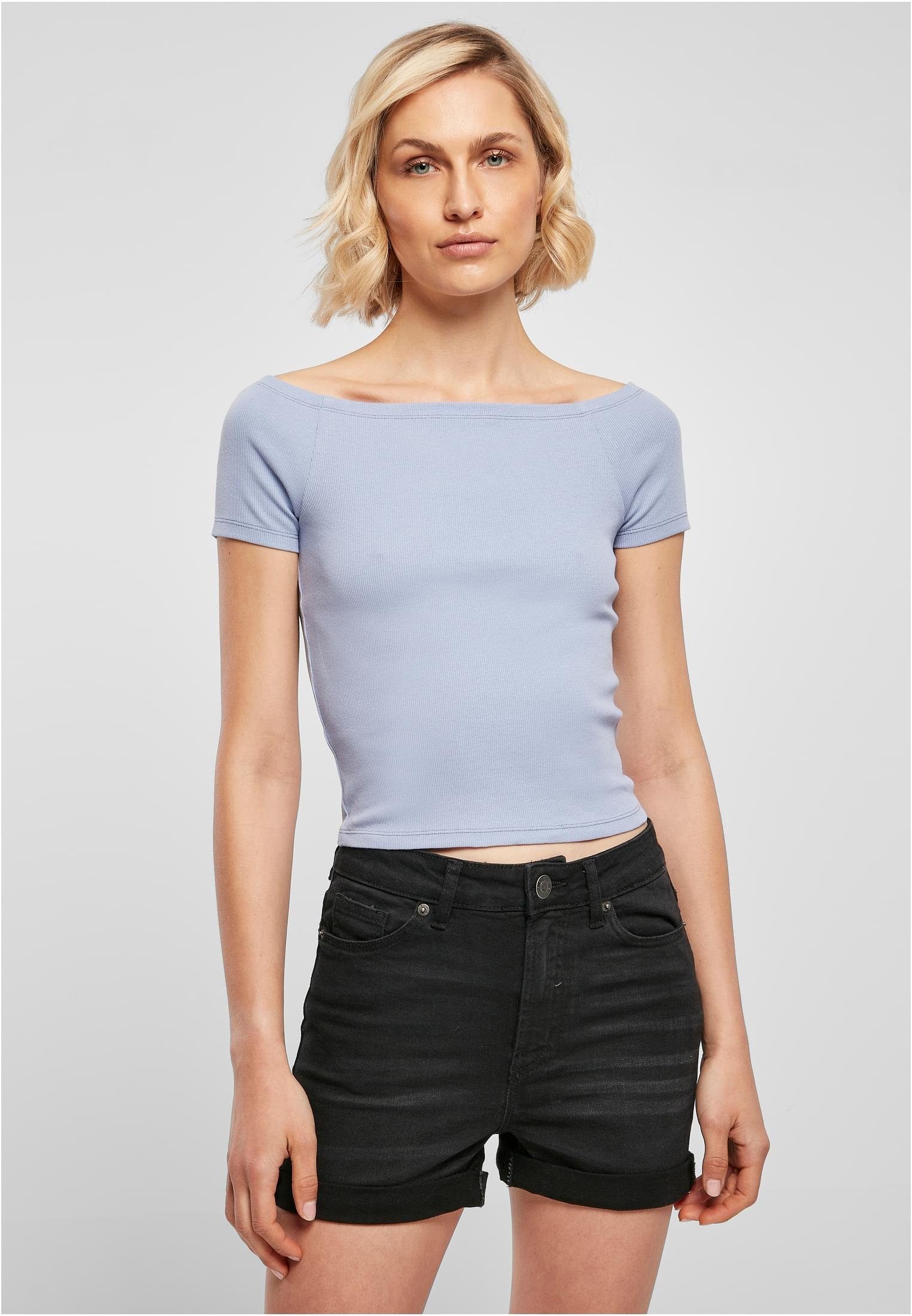 URBAN CLASSICS T-Shirt Damen Ladies Off Shoulder Rib Tee (1-tlg) violablue