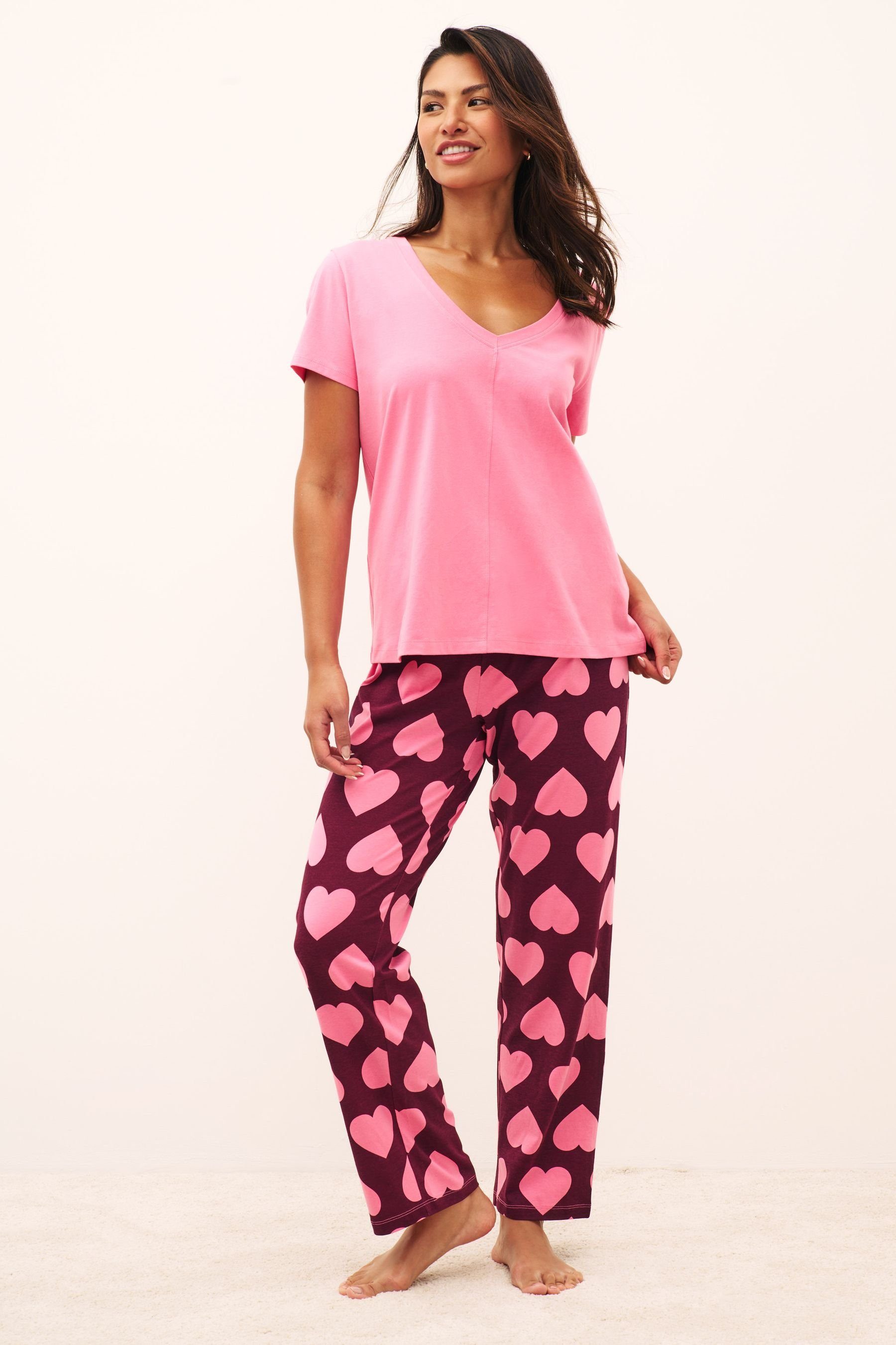 Geschenke von ausgewählten Marken Next Pyjama Kurzärmeliger tlg) Pink (2 Heart Baumwoll-Pyjama