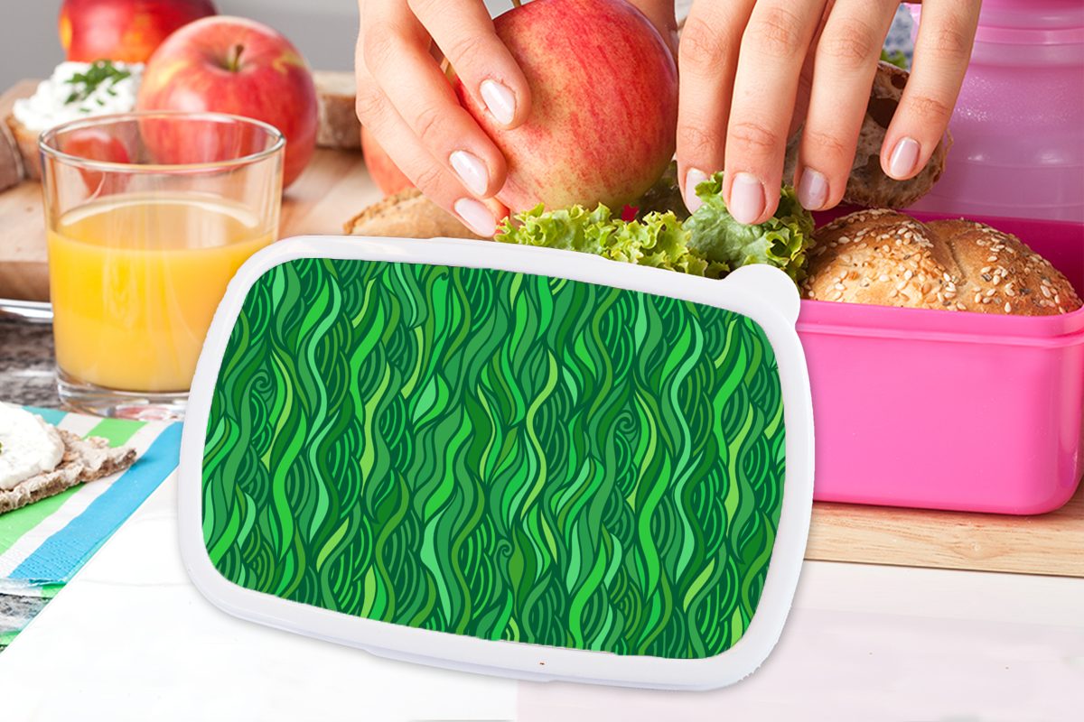 MuchoWow Lunchbox Seegras - Brotbox (2-tlg), - Kinder, Grün, Kunststoff, Snackbox, Mädchen, Kunststoff Brotdose Erwachsene, Muster für rosa