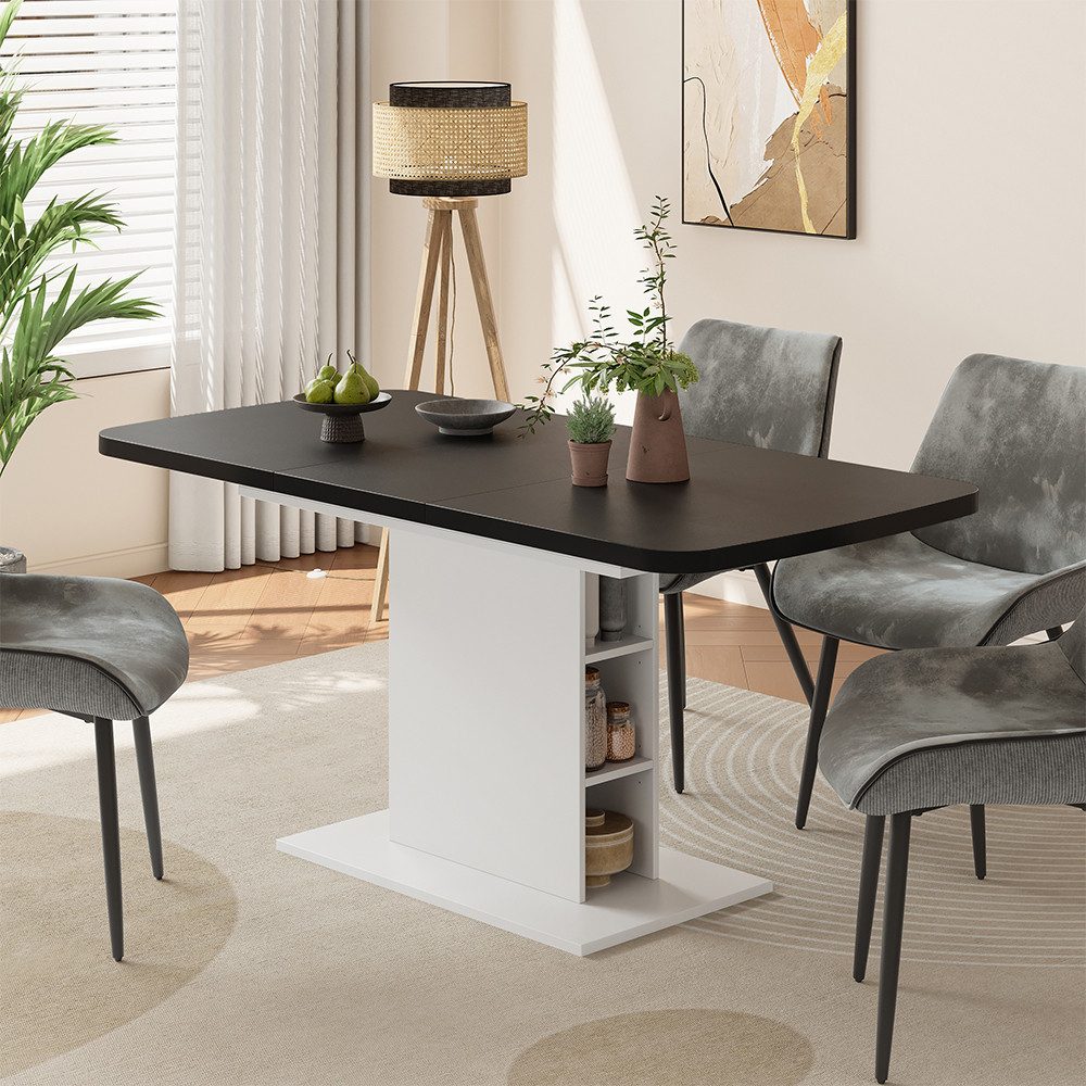 Vicco Esstisch Fenaro, Schwarz/Weiß, 120-160 x 80 cm mit offenen Fächern (1-St)