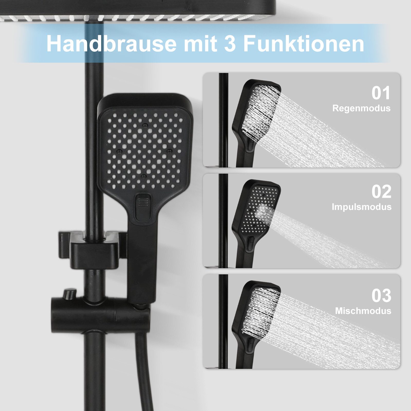 oyajia Brausegarnitur Duschsystem Warm & Kalt mit Klaviertaste, 4 Wasserausläufe, 4 Strahlart(en), Klaviertasten-Wasserauslauf mit vier, Digitale Temperaturanzeige, Regendusche, Handbrause & Düse