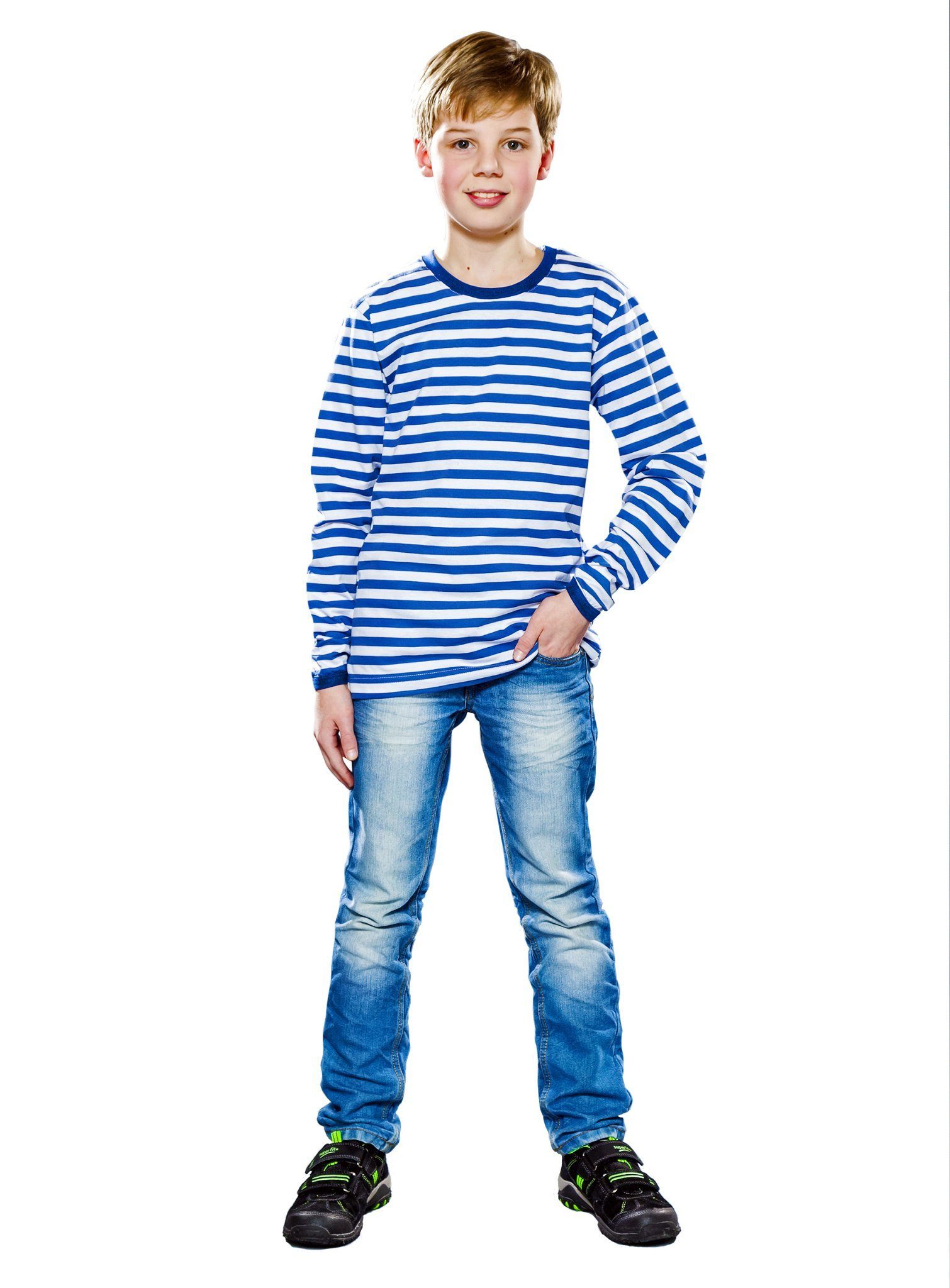 Metamorph Clown-Kostüm Ringelshirt blau-weiß - Faschingskostüm Kinder, Klassische Ringelware für Kinderkarneval und Fasching