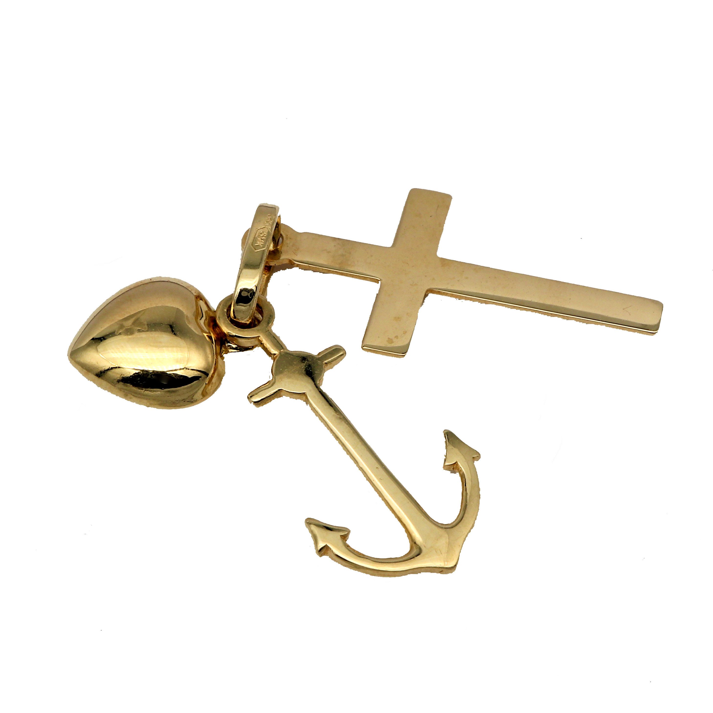 G & J Kettenanhänger Goldanhänger "Glaube-Liebe-Hoffnung" 585 14K Gold 30x12mm 1,20g (ohne Kette, inkl. Schmucketui), Made in Germany