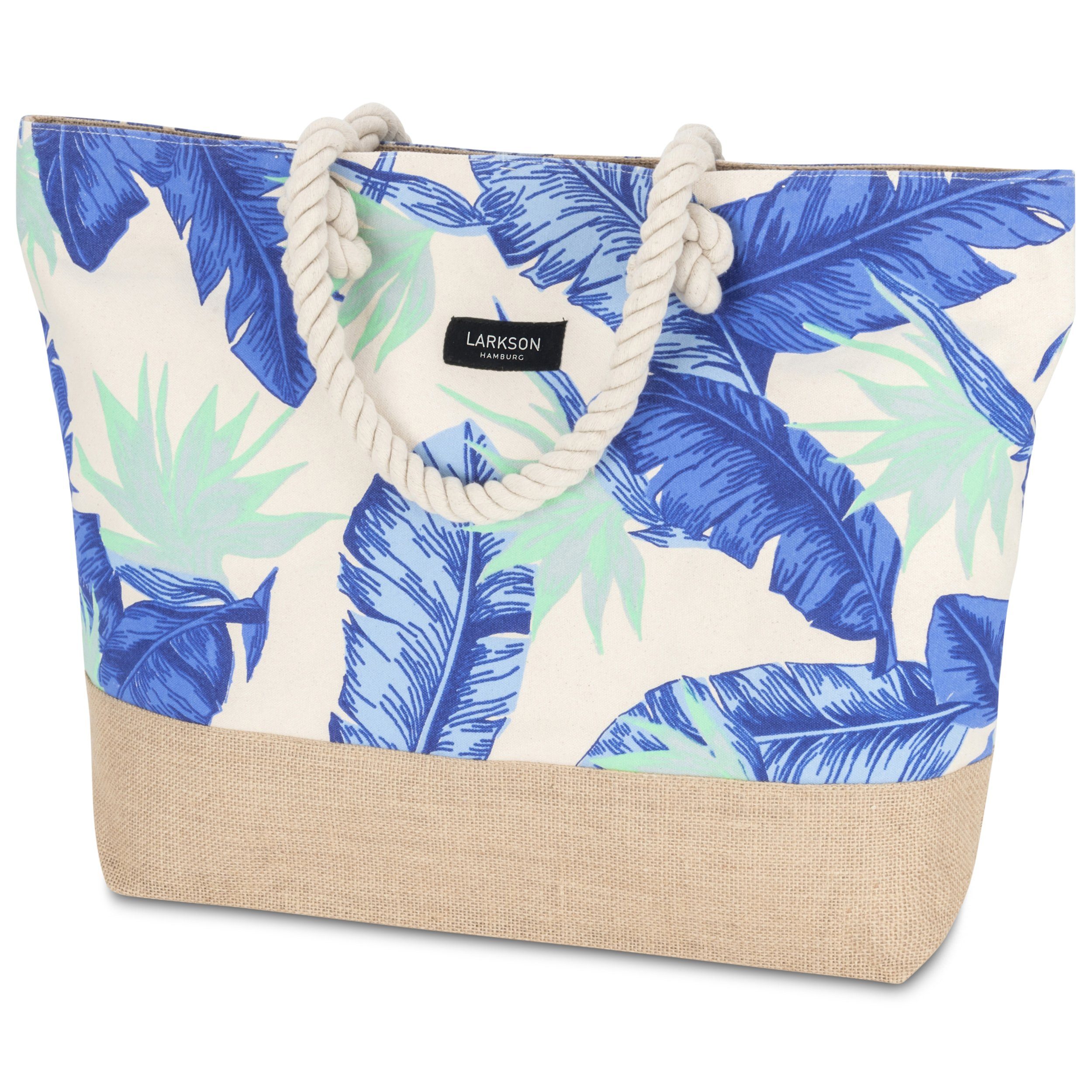 LARKSON Shopper Strandtasche Damen No 1 Floral Beachbag, Blue XXL Familie, mit Herren Beachbag Innentasche