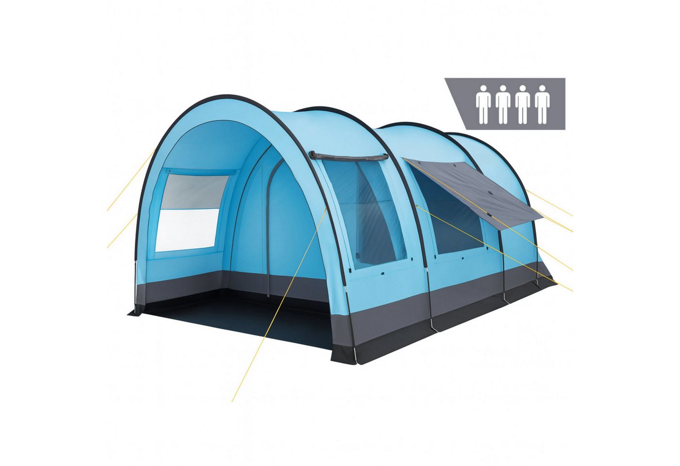 CampFeuer Tunnelzelt Zelt Relax4 für 4 Personen, Hellblau/Grau, XXL Tunnelzelt mit Vorraum, Personen: 4