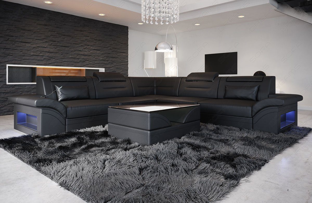 Sofa Dreams Ecksofa Sofa Leder Brianza L Form Ledersofa, Couch, mit LED, wahlweise mit Bettfunktion als Schlafsofa, Designersofa
