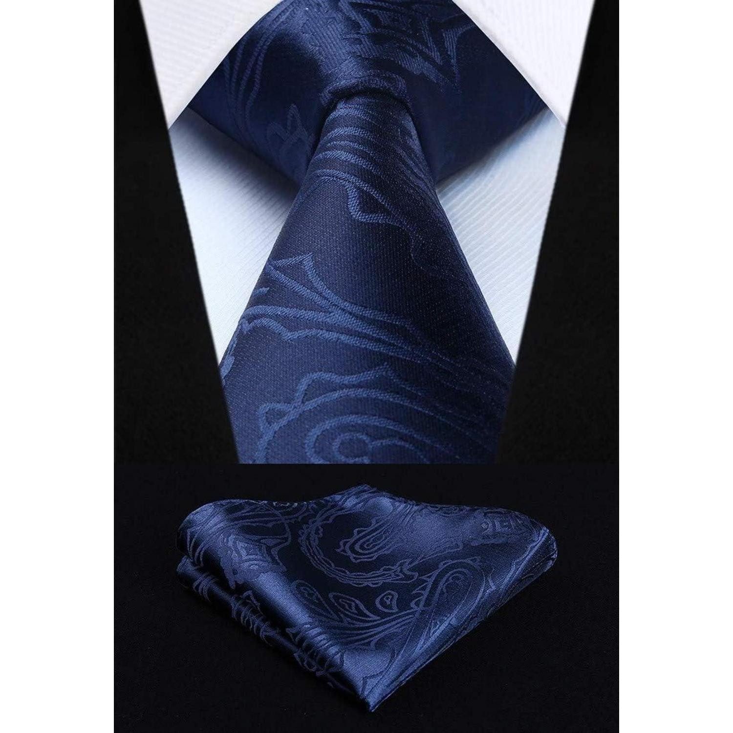 LuxusKollektion Krawatte Weste Herren Paisley Floral Jacquard Krawatte Pocket Square L Blau