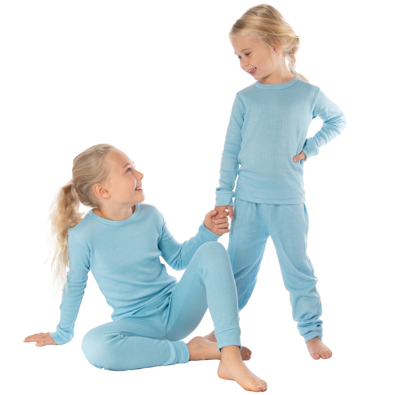 Thermounterhemd Unterhose Kinder Set Unterhemd Hellblau Snake Black (2-St) cuddle Thermounterwäsche +